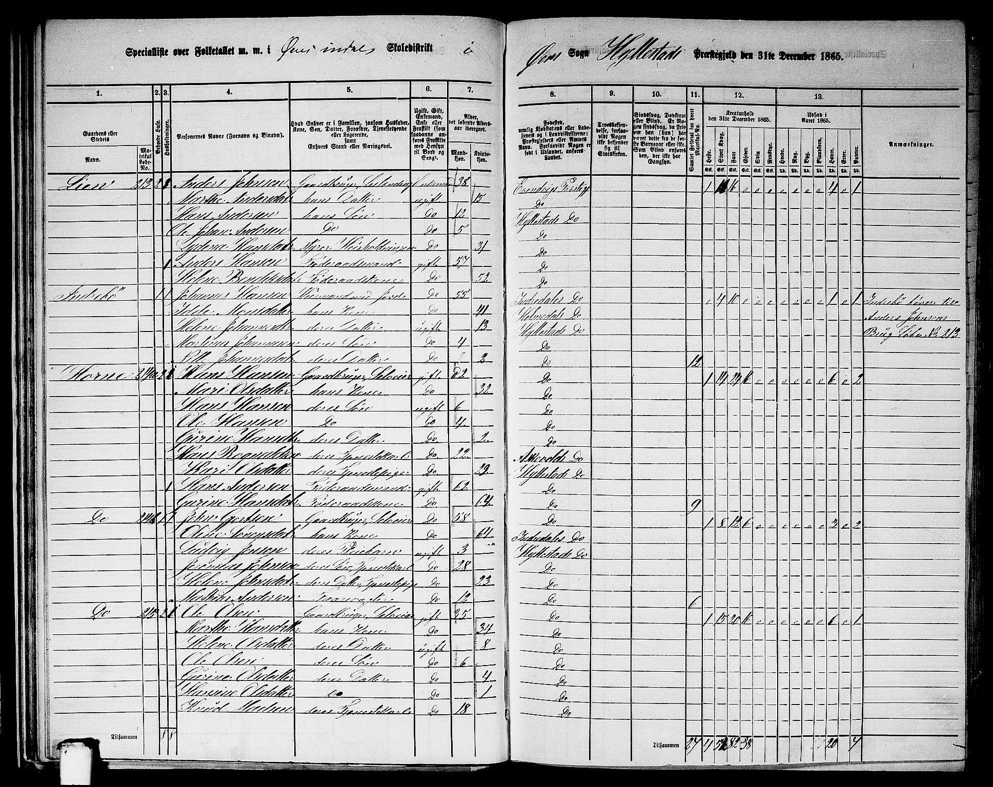 RA, 1865 census for Hyllestad, 1865, p. 37