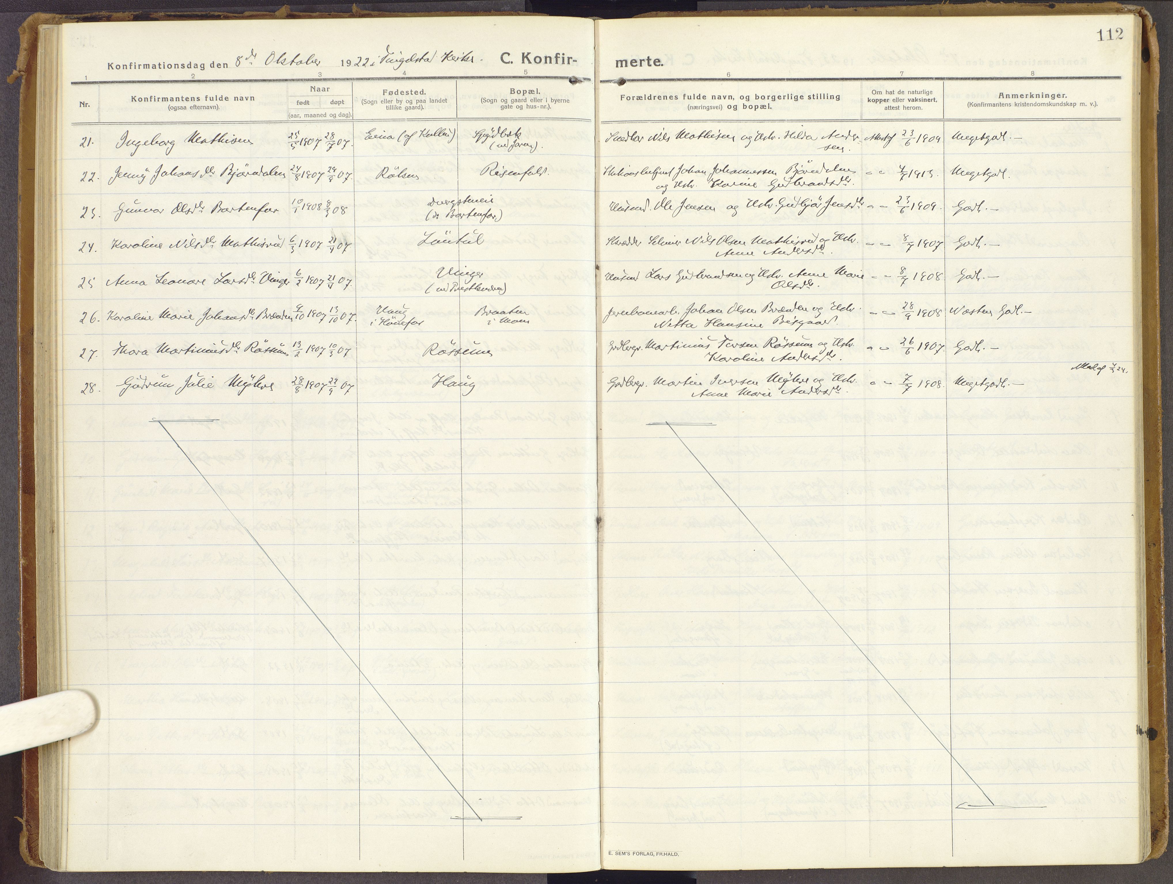 Brandbu prestekontor, SAH/PREST-114/H/Ha/Haa/L0003: Parish register (official) no. 3, 1914-1928, p. 112