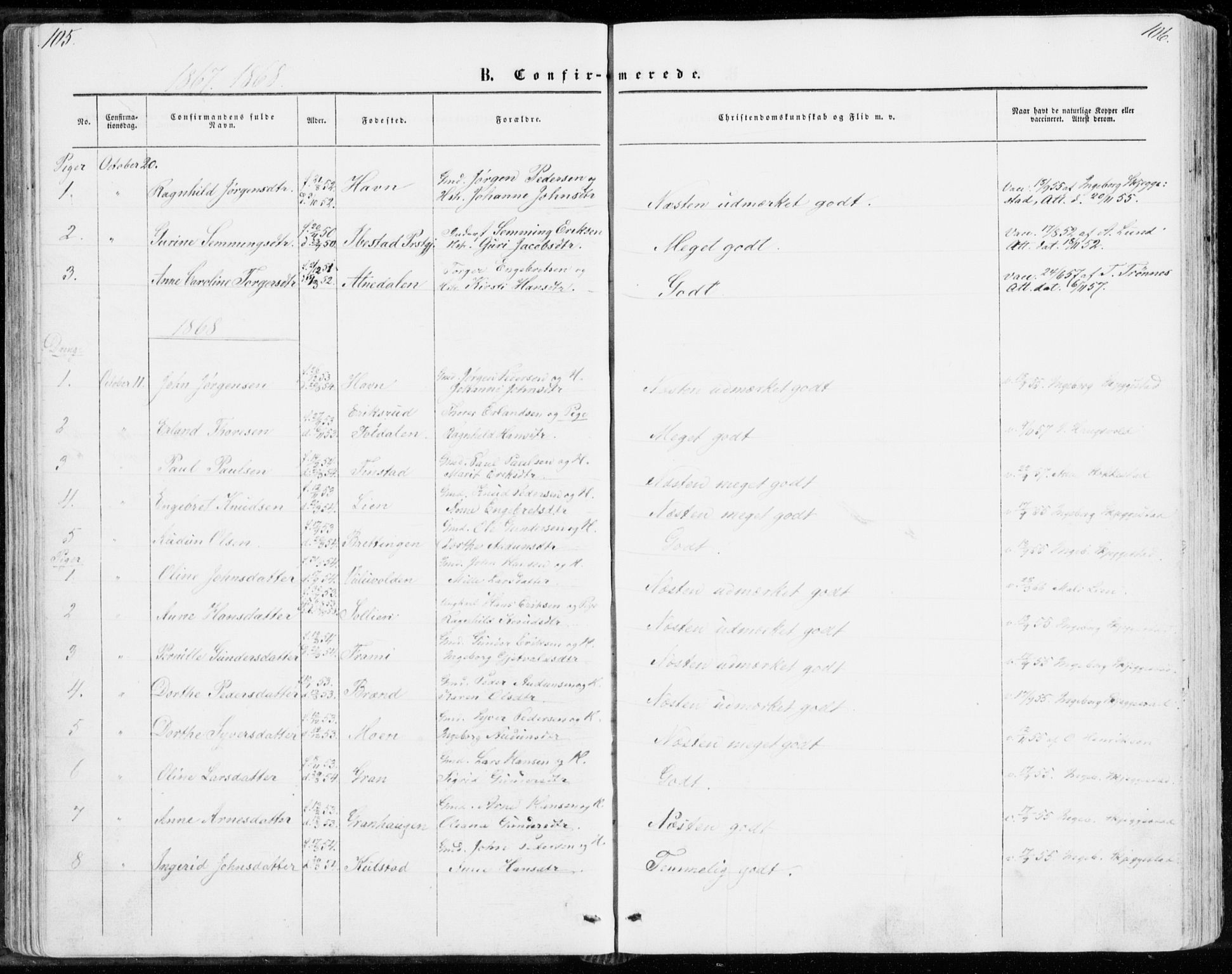 Sollia prestekontor, SAH/PREST-050/H/Ha/Haa/L0001: Parish register (official) no. 1, 1856-1885, p. 105-106