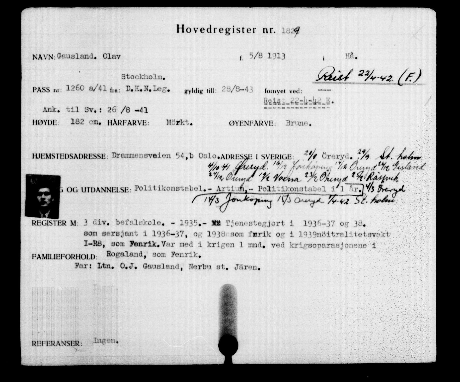 Den Kgl. Norske Legasjons Flyktningskontor, AV/RA-S-6753/V/Va/L0002: Kjesäterkartoteket.  Flyktningenr. 1001-2000, 1940-1945, p. 1181