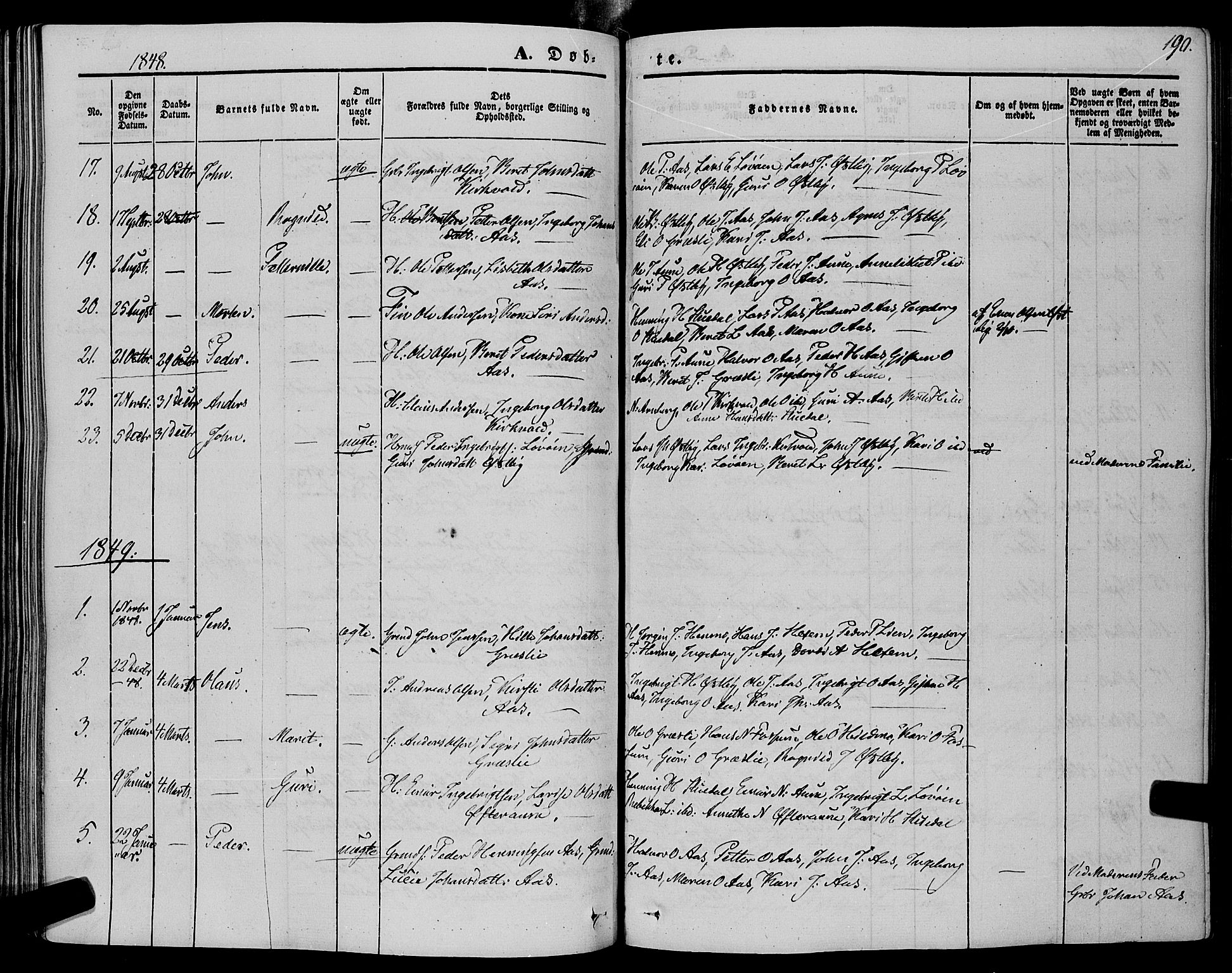 Ministerialprotokoller, klokkerbøker og fødselsregistre - Sør-Trøndelag, SAT/A-1456/695/L1146: Parish register (official) no. 695A06 /2, 1843-1859, p. 190