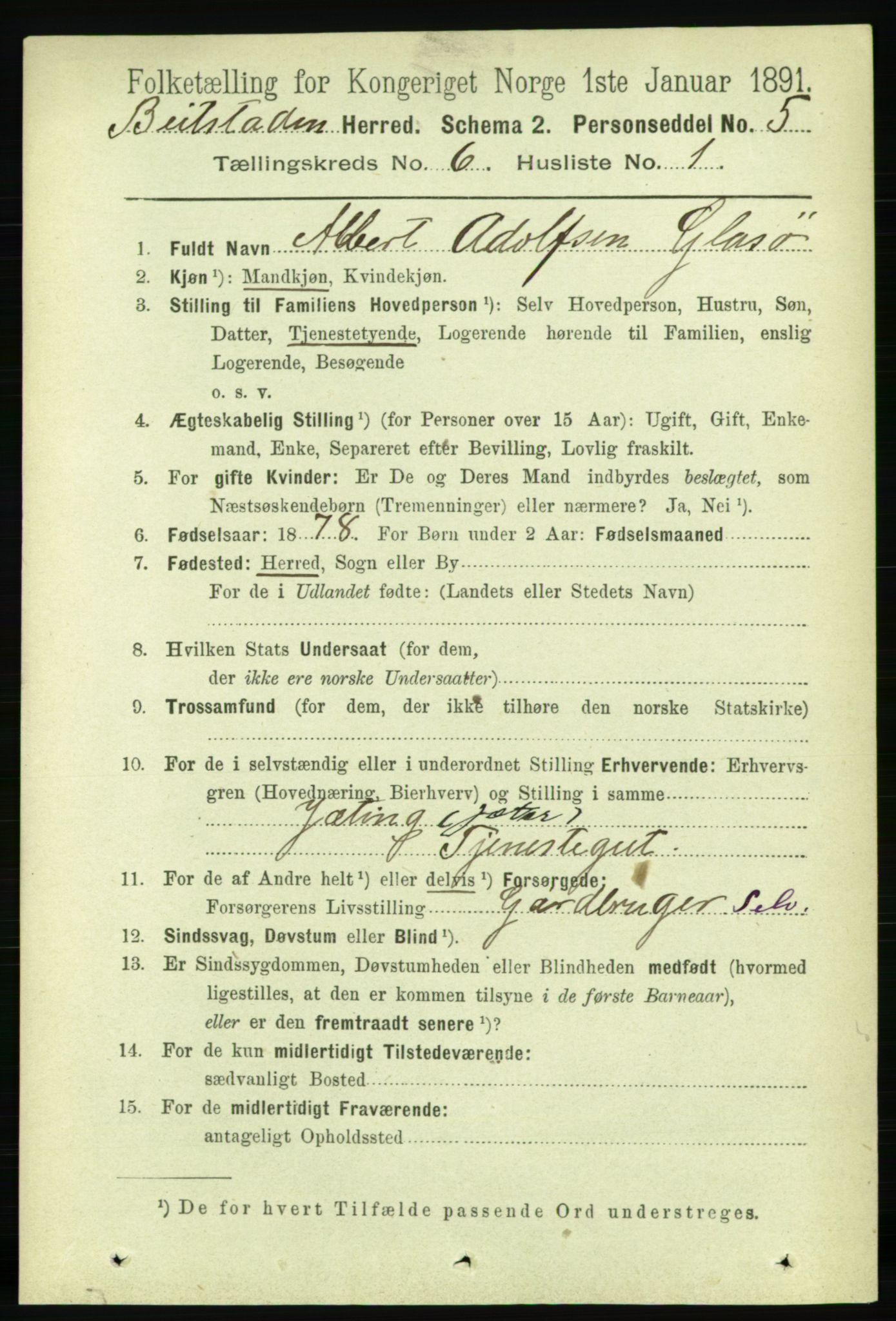 RA, 1891 census for 1727 Beitstad, 1891, p. 1529