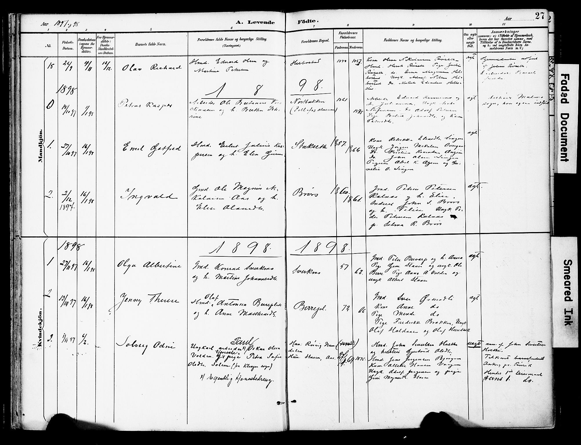 Ministerialprotokoller, klokkerbøker og fødselsregistre - Nord-Trøndelag, SAT/A-1458/742/L0409: Parish register (official) no. 742A02, 1891-1905, p. 27