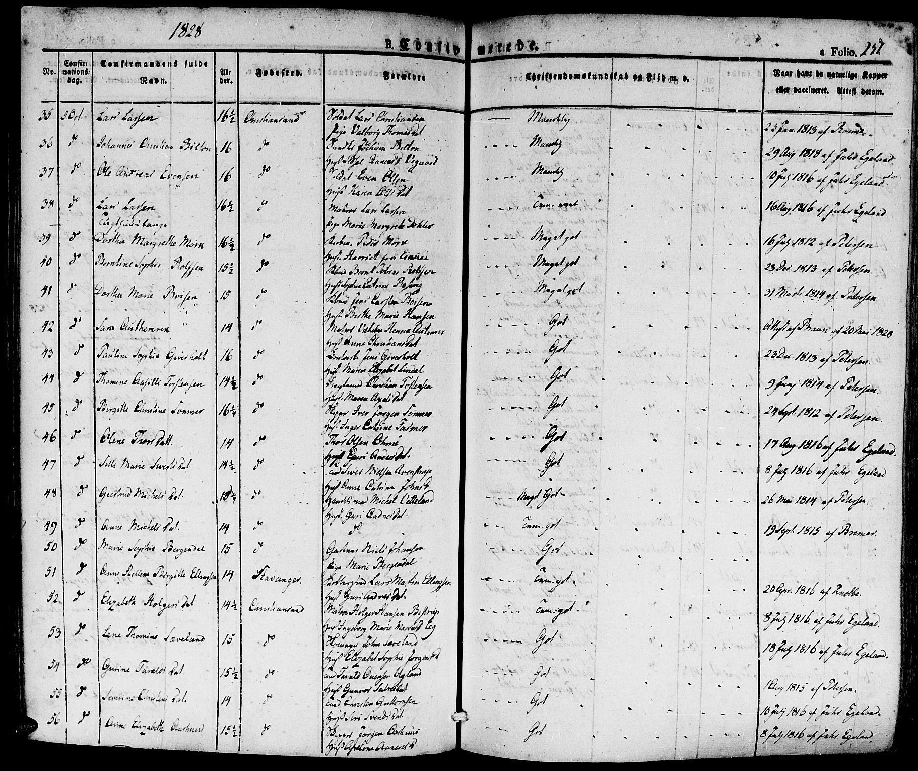 Kristiansand domprosti, SAK/1112-0006/F/Fa/L0011: Parish register (official) no. A 11, 1827-1841, p. 251