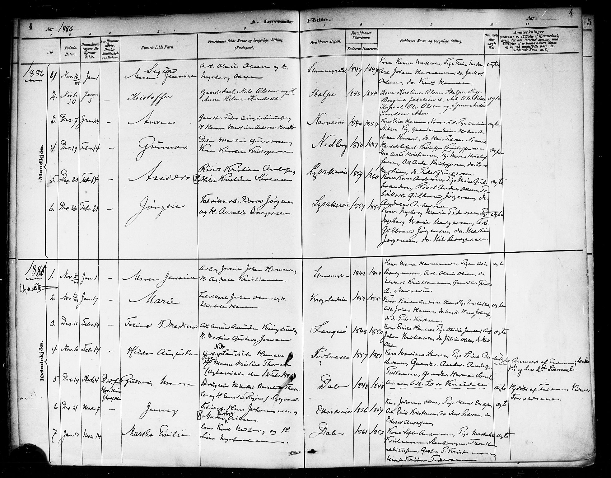 Nedre Eiker kirkebøker, AV/SAKO-A-612/F/Fa/L0003: Parish register (official) no. 3, 1885-1892, p. 4
