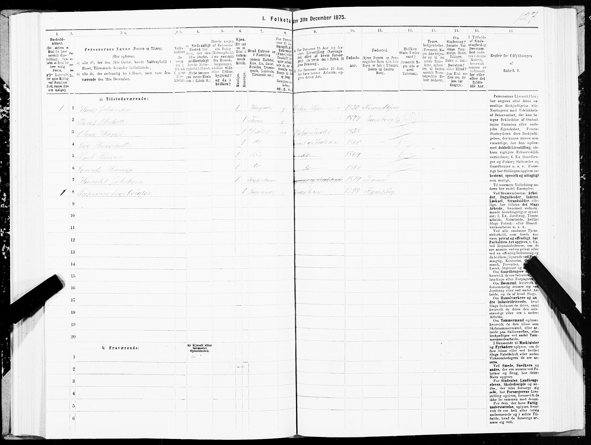 SAT, 1875 census for 1867P Bø, 1875, p. 1127