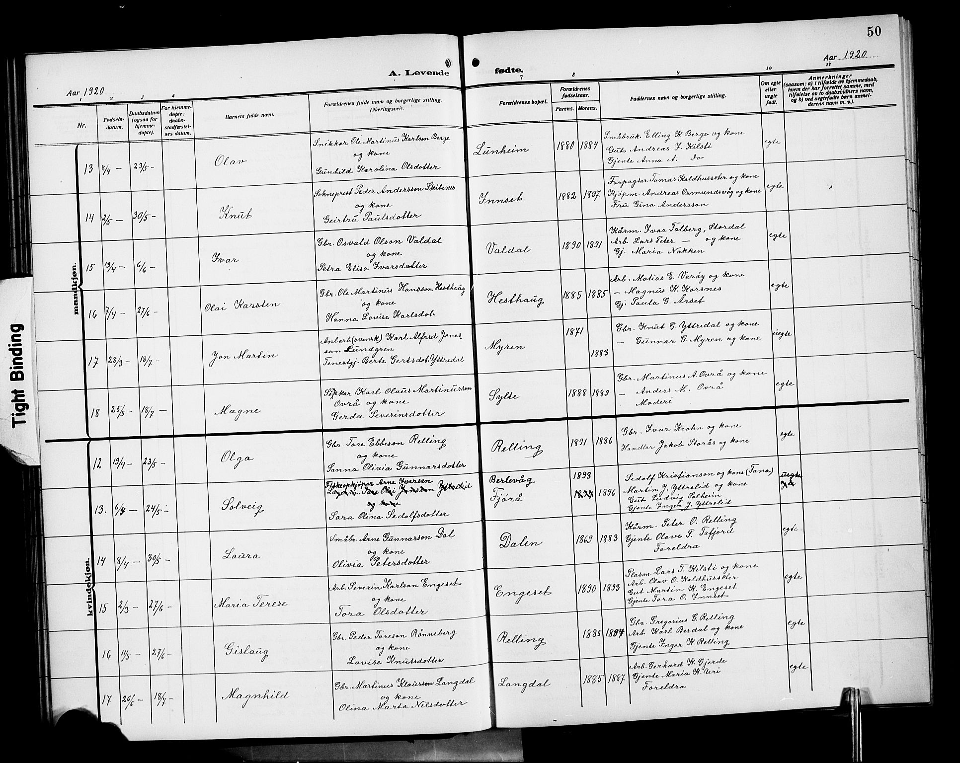 Ministerialprotokoller, klokkerbøker og fødselsregistre - Møre og Romsdal, AV/SAT-A-1454/519/L0265: Parish register (copy) no. 519C06, 1911-1921, p. 50