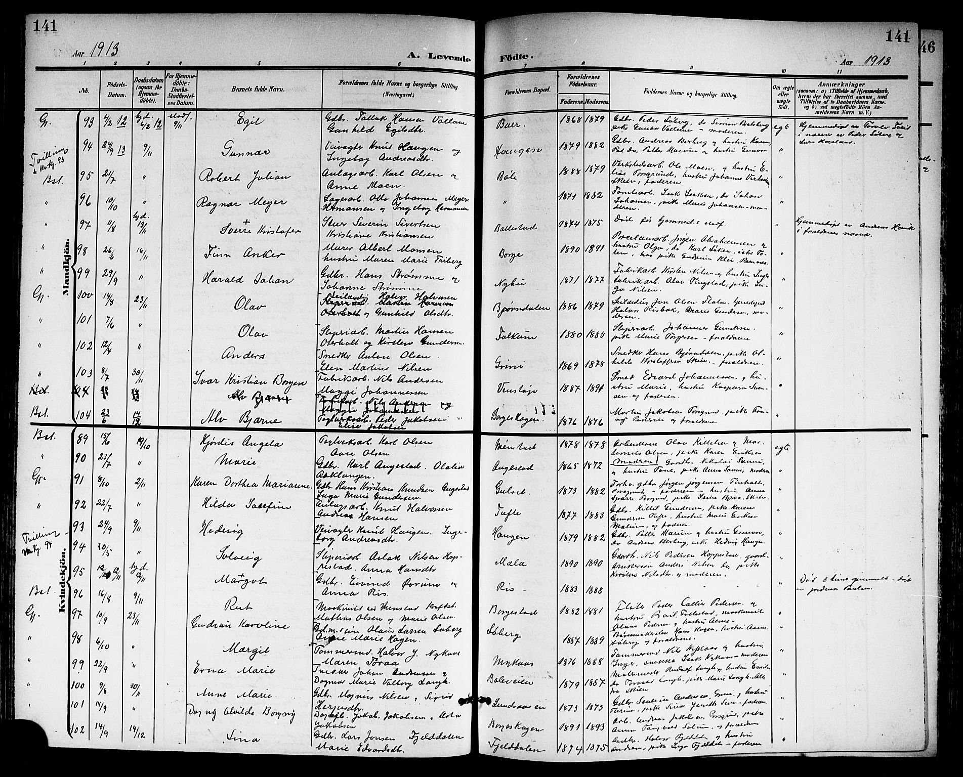 Gjerpen kirkebøker, SAKO/A-265/G/Ga/L0003: Parish register (copy) no. I 3, 1901-1919, p. 141
