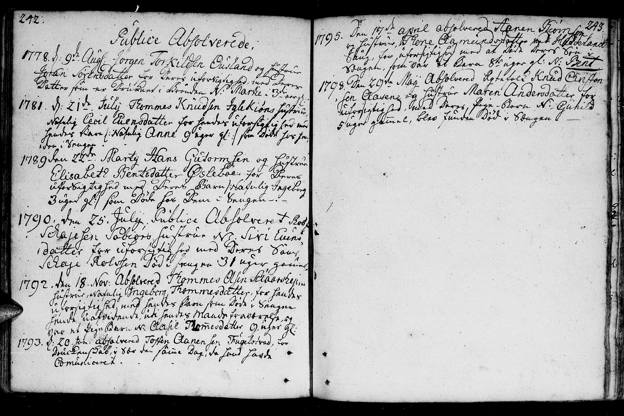 Holum sokneprestkontor, SAK/1111-0022/F/Fa/Fac/L0001: Parish register (official) no. A 1, 1773-1820, p. 242-243