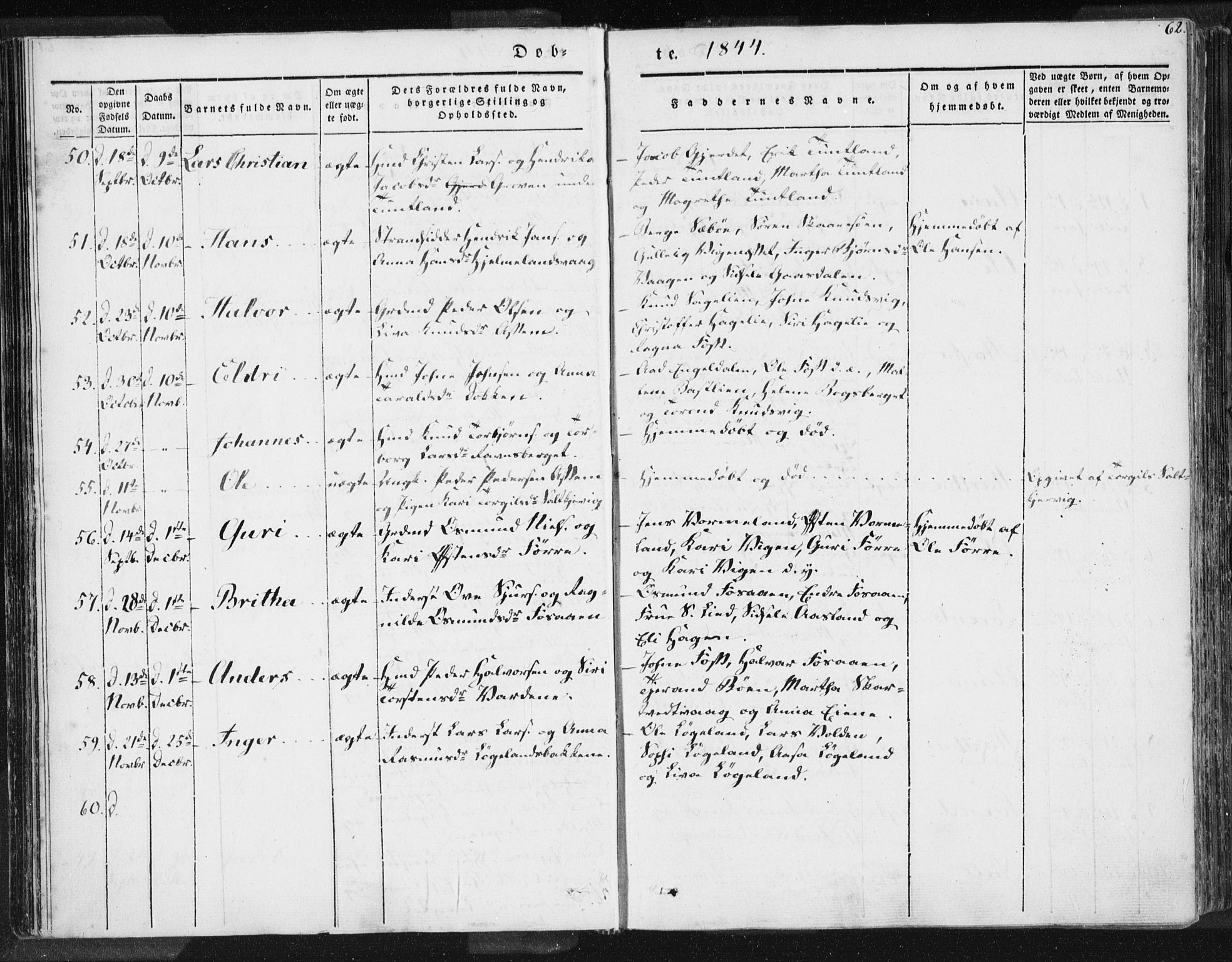 Hjelmeland sokneprestkontor, AV/SAST-A-101843/01/IV/L0006: Parish register (official) no. A 6, 1834-1845, p. 62