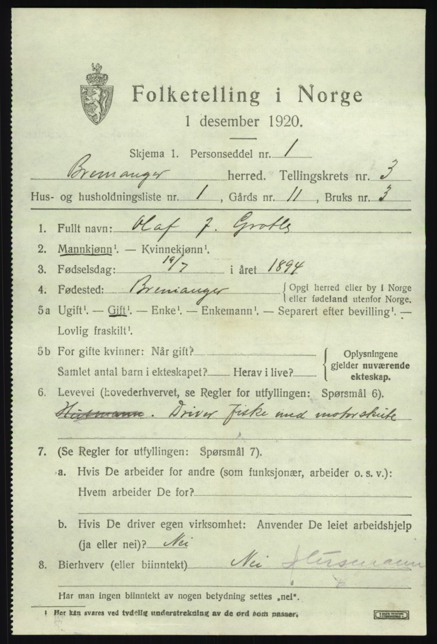 SAB, 1920 census for Bremanger, 1920, p. 2350