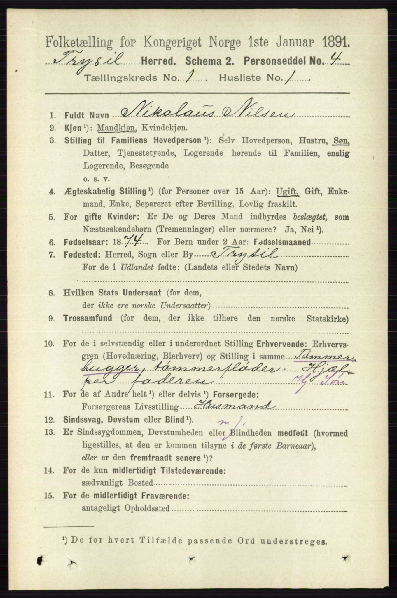 RA, 1891 census for 0428 Trysil, 1891, p. 121