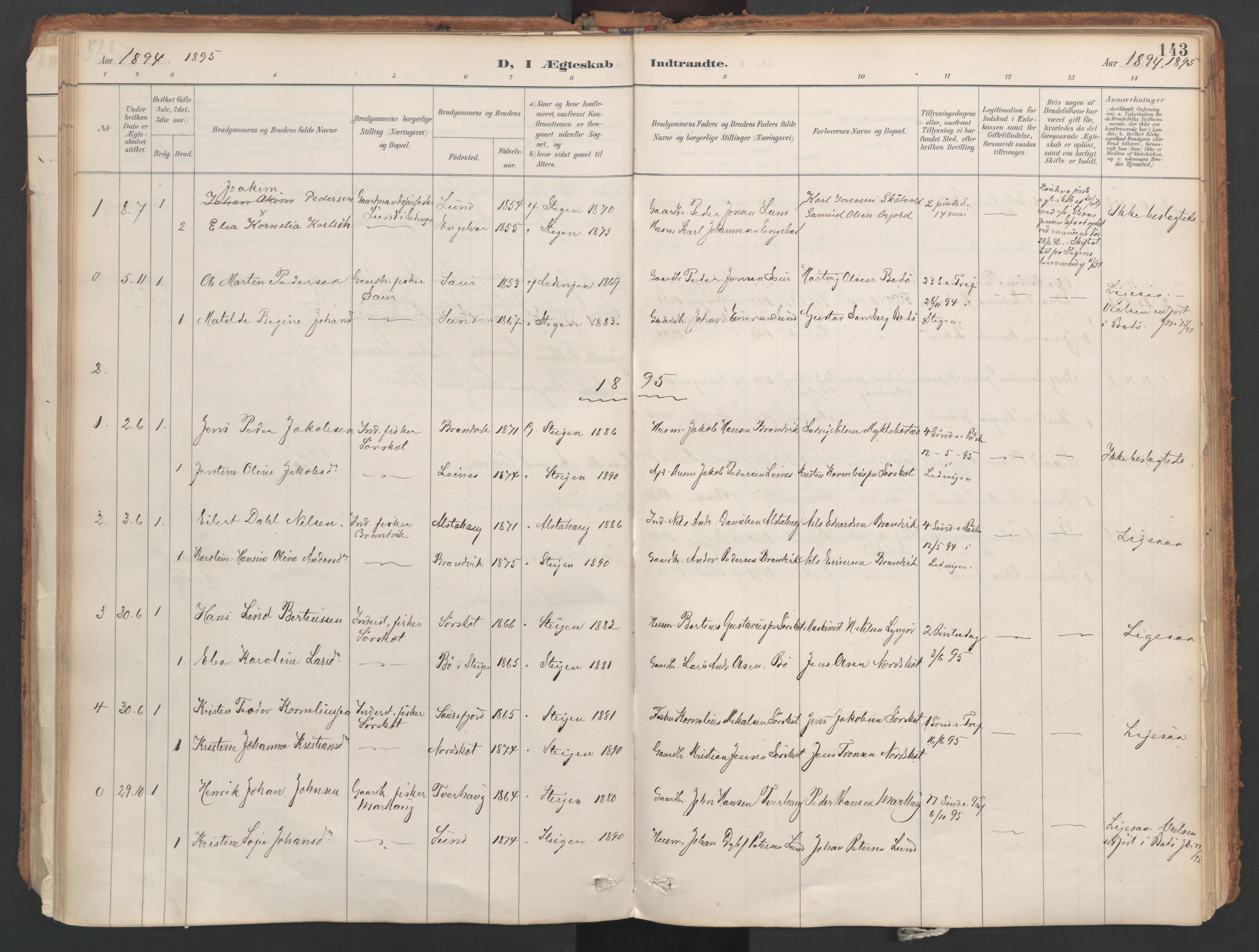 Ministerialprotokoller, klokkerbøker og fødselsregistre - Nordland, AV/SAT-A-1459/857/L0822: Parish register (official) no. 857A02, 1890-1917, p. 143