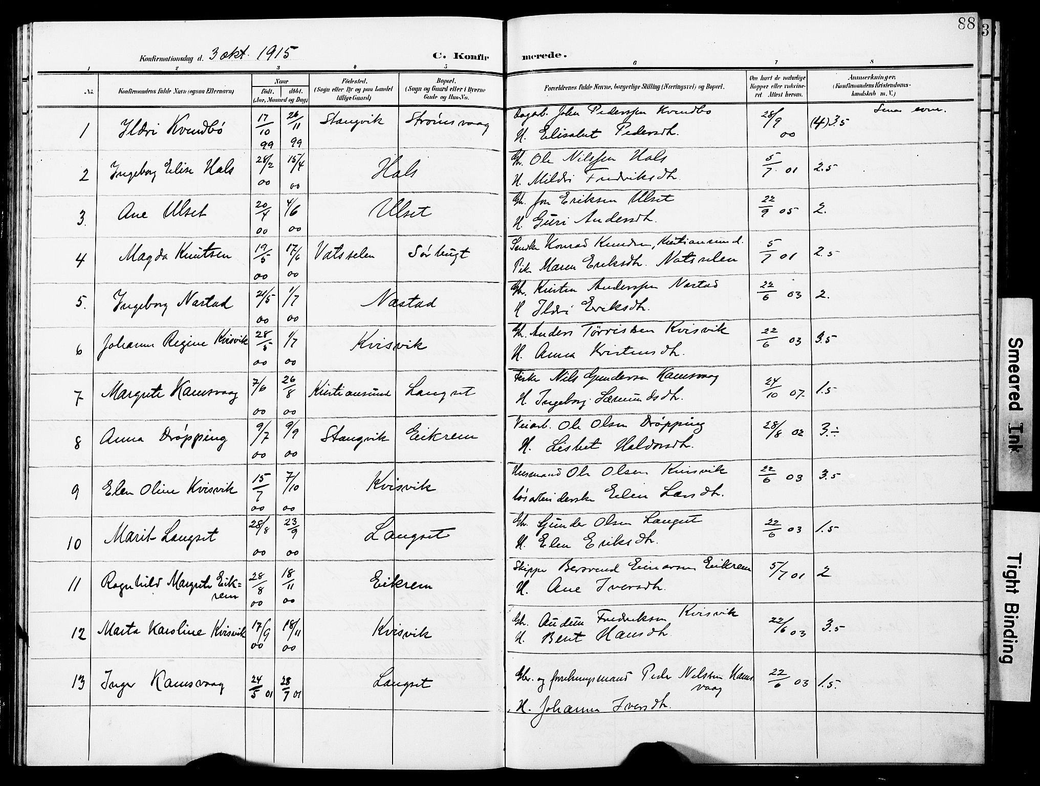 Ministerialprotokoller, klokkerbøker og fødselsregistre - Møre og Romsdal, AV/SAT-A-1454/587/L1001: Parish register (copy) no. 587C01, 1906-1927, p. 88