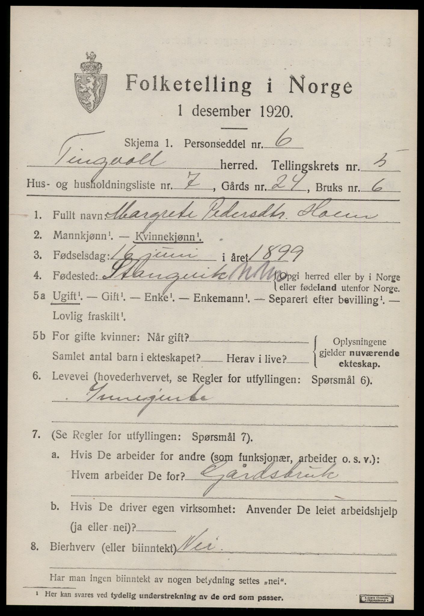 SAT, 1920 census for Tingvoll, 1920, p. 2316