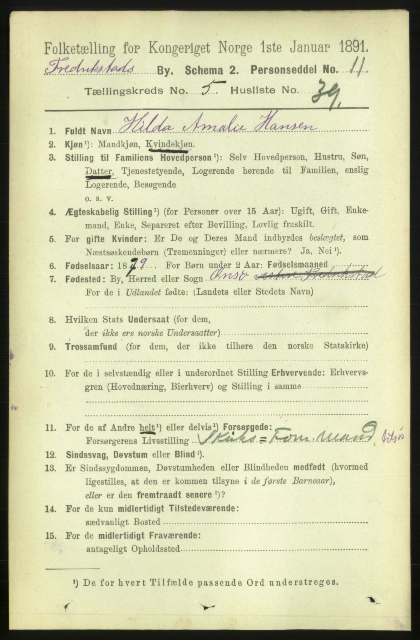 RA, 1891 census for 0103 Fredrikstad, 1891, p. 7170