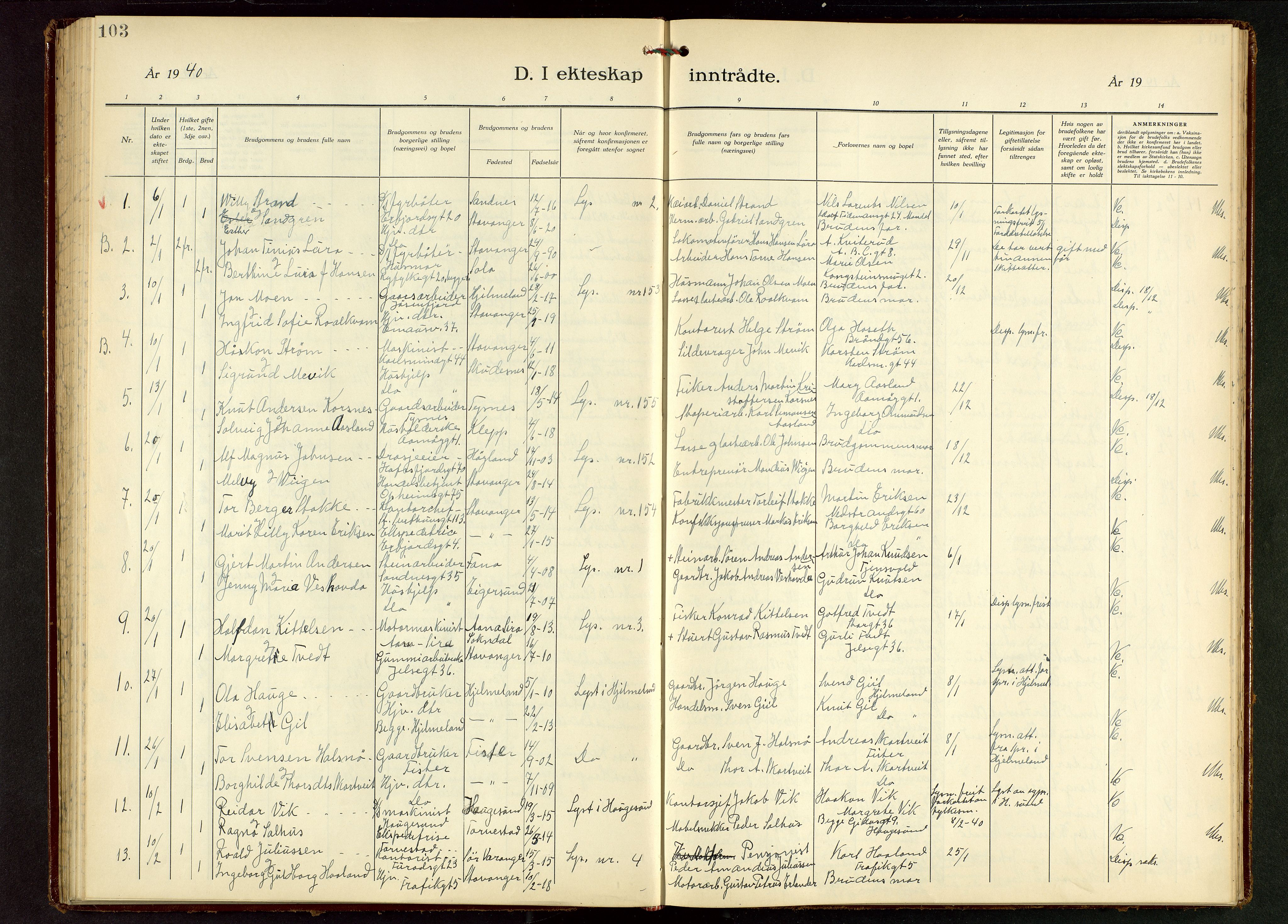 St. Johannes sokneprestkontor, SAST/A-101814/001/30/30BB/L0010: Parish register (copy) no. B 10, 1933-1946, p. 103