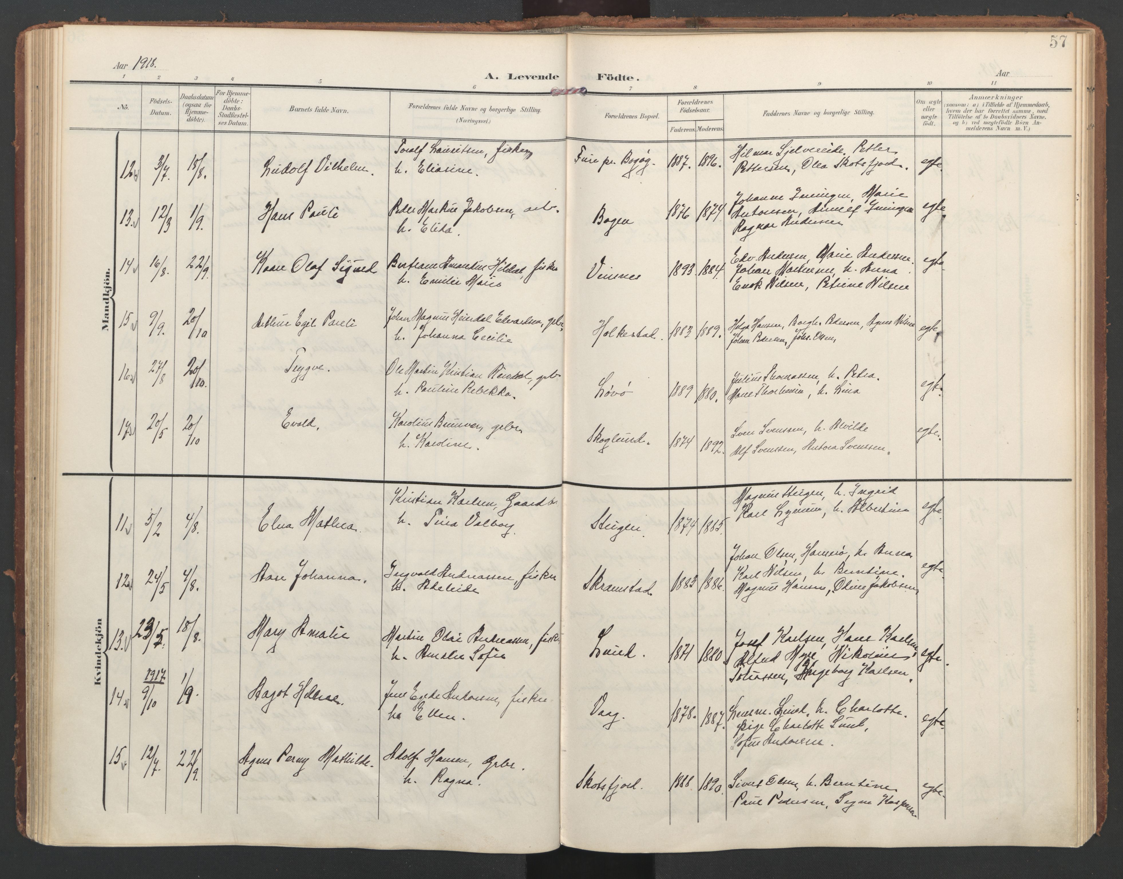 Ministerialprotokoller, klokkerbøker og fødselsregistre - Nordland, AV/SAT-A-1459/855/L0805: Parish register (official) no. 855A13, 1906-1920, p. 57