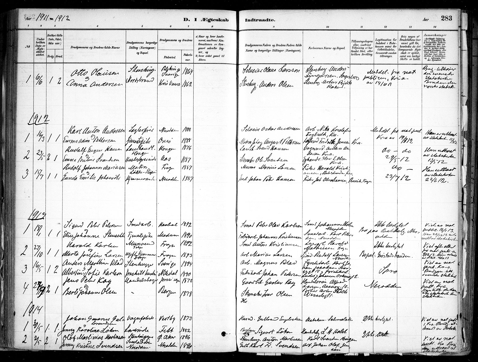 Nesodden prestekontor Kirkebøker, SAO/A-10013/F/Fa/L0009: Parish register (official) no. I 9, 1880-1915, p. 283