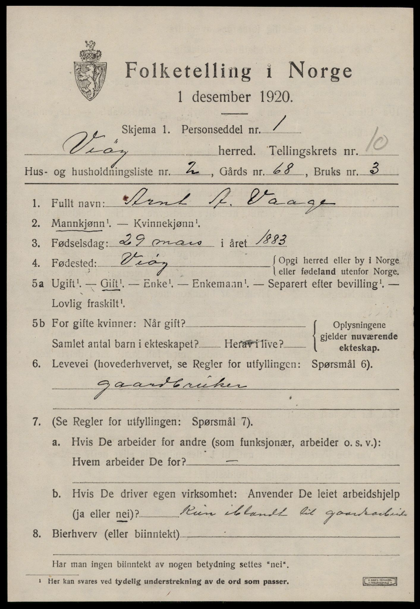 SAT, 1920 census for Veøy, 1920, p. 4717