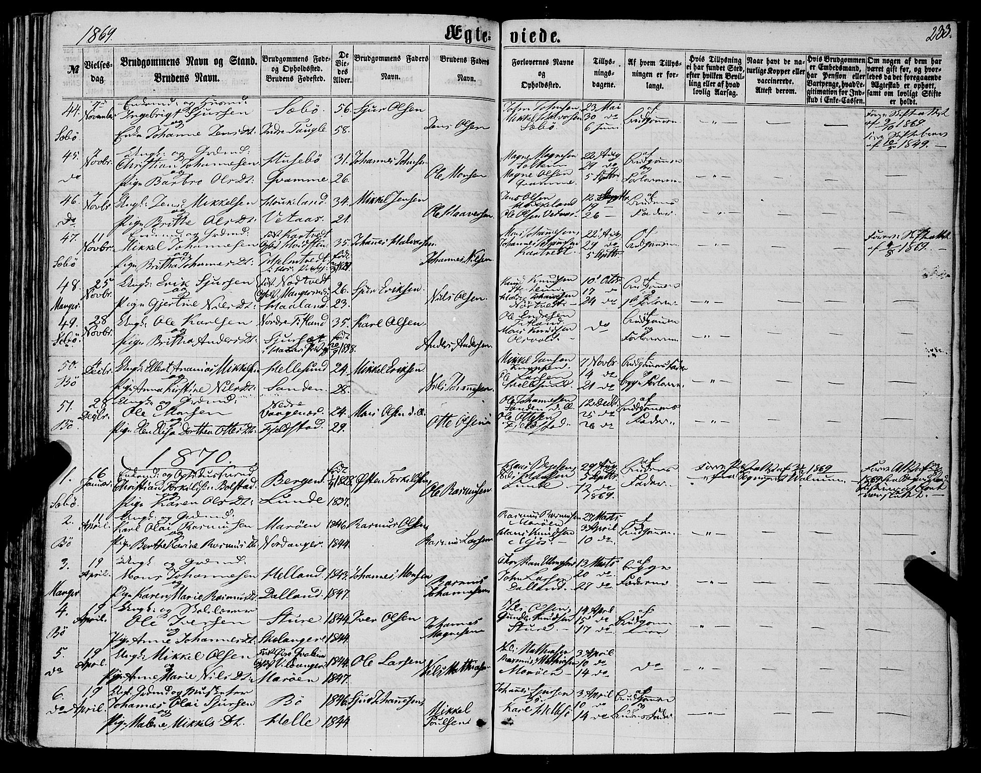 Manger sokneprestembete, SAB/A-76801/H/Haa: Parish register (official) no. A 7, 1860-1870, p. 233