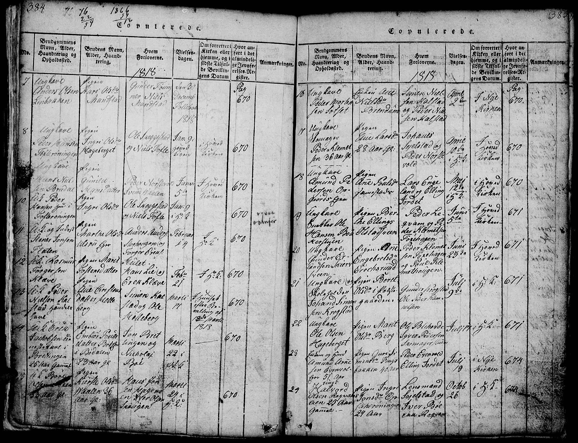 Gausdal prestekontor, SAH/PREST-090/H/Ha/Hab/L0001: Parish register (copy) no. 1, 1817-1848, p. 384-385