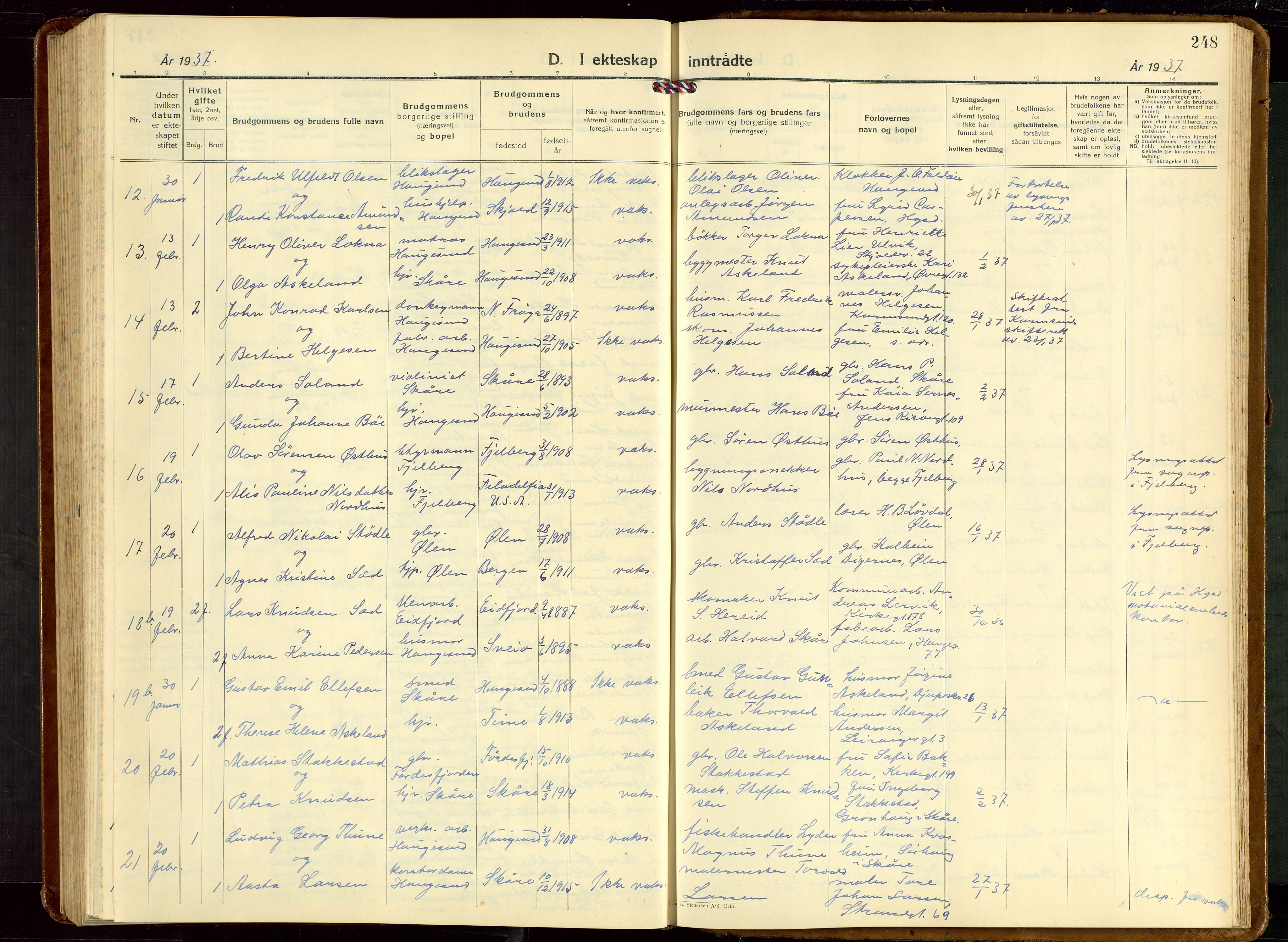 Haugesund sokneprestkontor, AV/SAST-A -101863/H/Ha/Hab/L0013: Parish register (copy) no. B 13, 1931-1943, p. 248