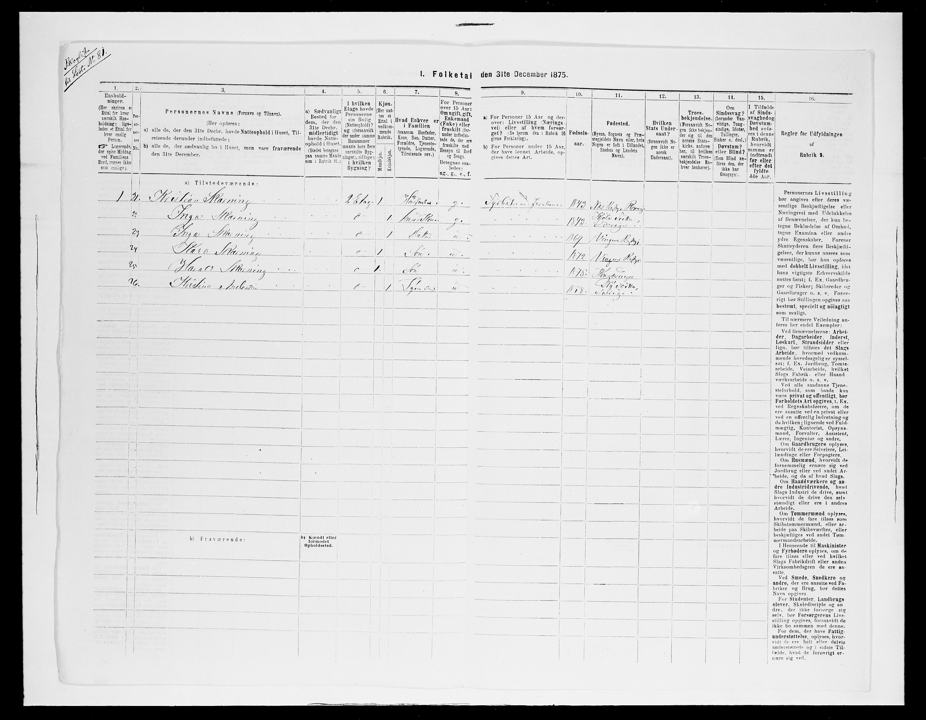 SAH, 1875 census for 0402B Vinger/Kongsvinger, 1875, p. 187