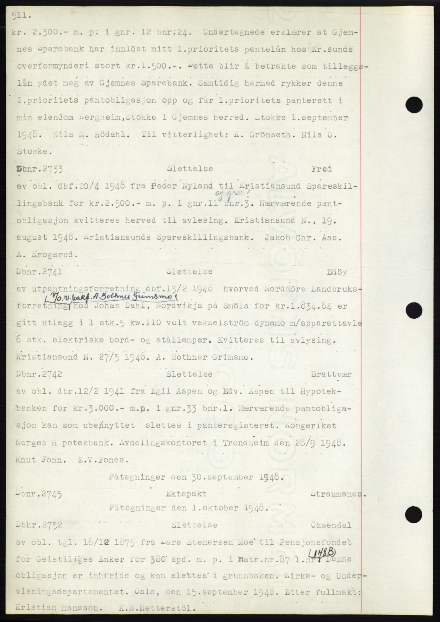 Nordmøre sorenskriveri, AV/SAT-A-4132/1/2/2Ca: Mortgage book no. C82b, 1946-1951, Diary no: : 2733/1948