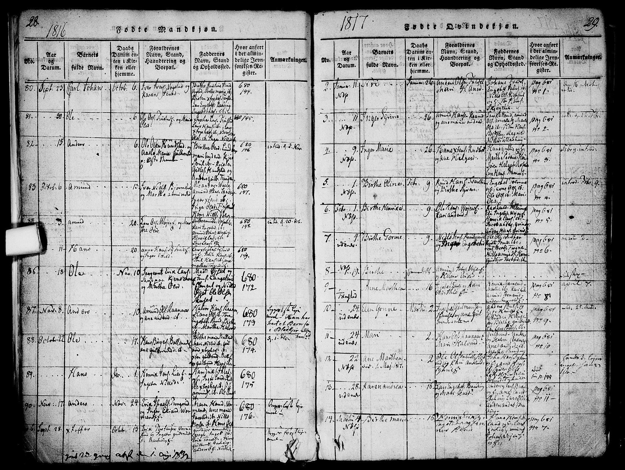 Nes prestekontor Kirkebøker, AV/SAO-A-10410/F/Fa/L0005: Parish register (official) no. I 5, 1815-1835, p. 28-29