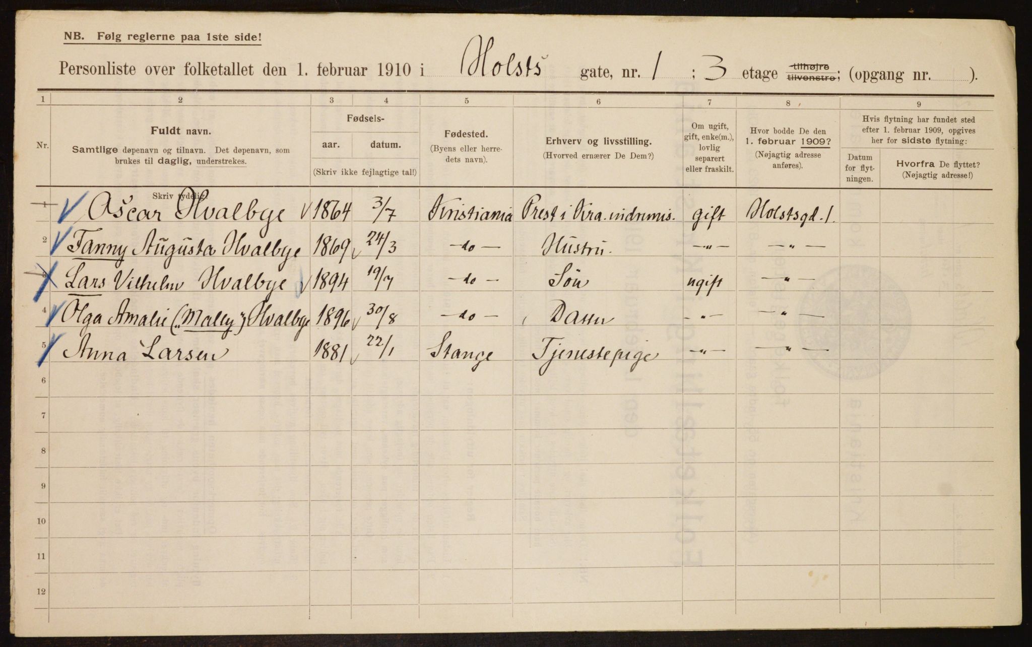 OBA, Municipal Census 1910 for Kristiania, 1910, p. 40110