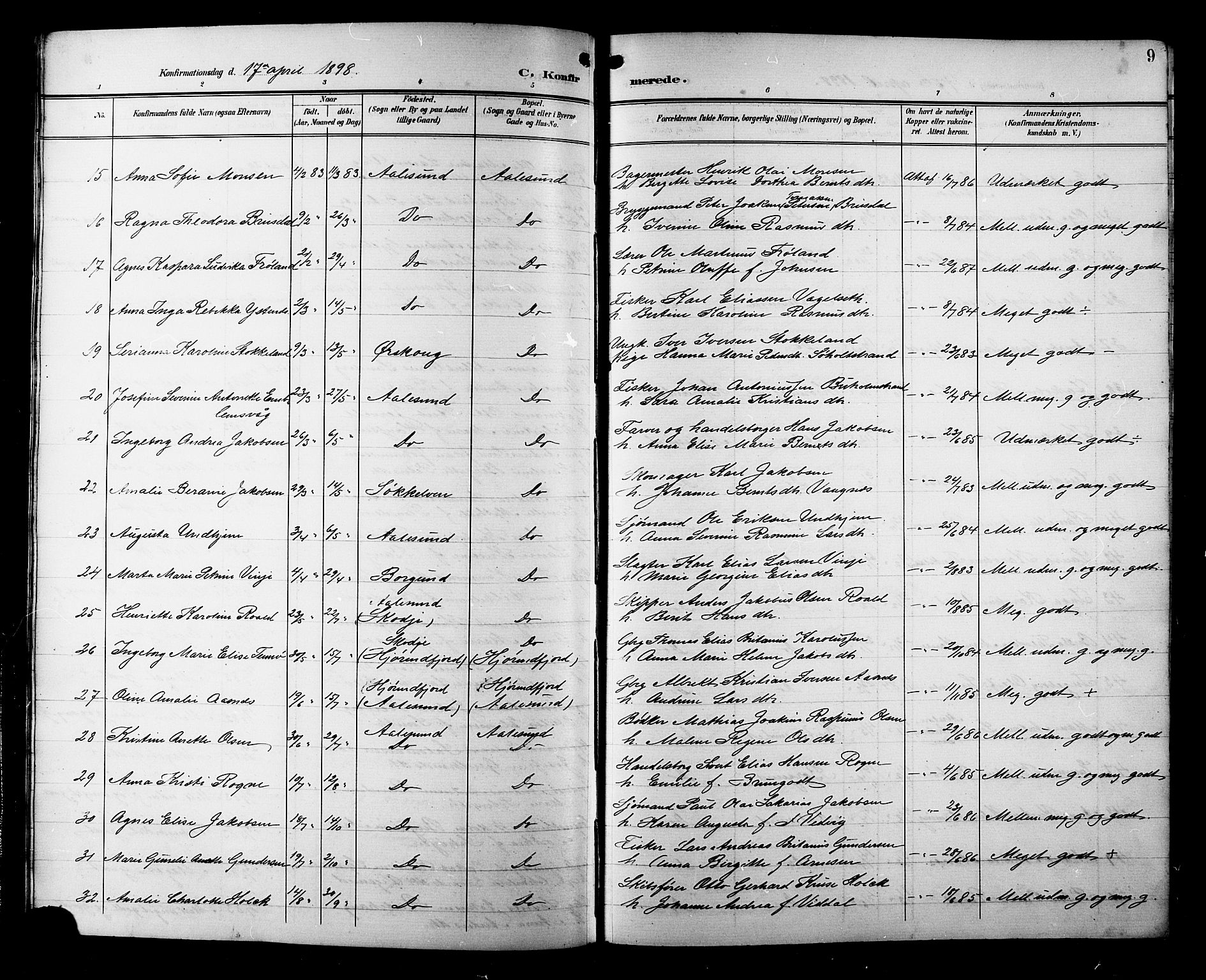 Ministerialprotokoller, klokkerbøker og fødselsregistre - Møre og Romsdal, AV/SAT-A-1454/529/L0469: Parish register (copy) no. 529C06, 1898-1906, p. 9