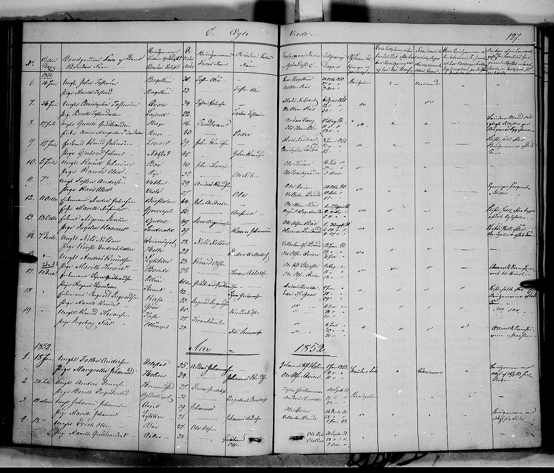 Vang prestekontor, Valdres, SAH/PREST-140/H/Ha/L0006: Parish register (official) no. 6, 1846-1864, p. 127