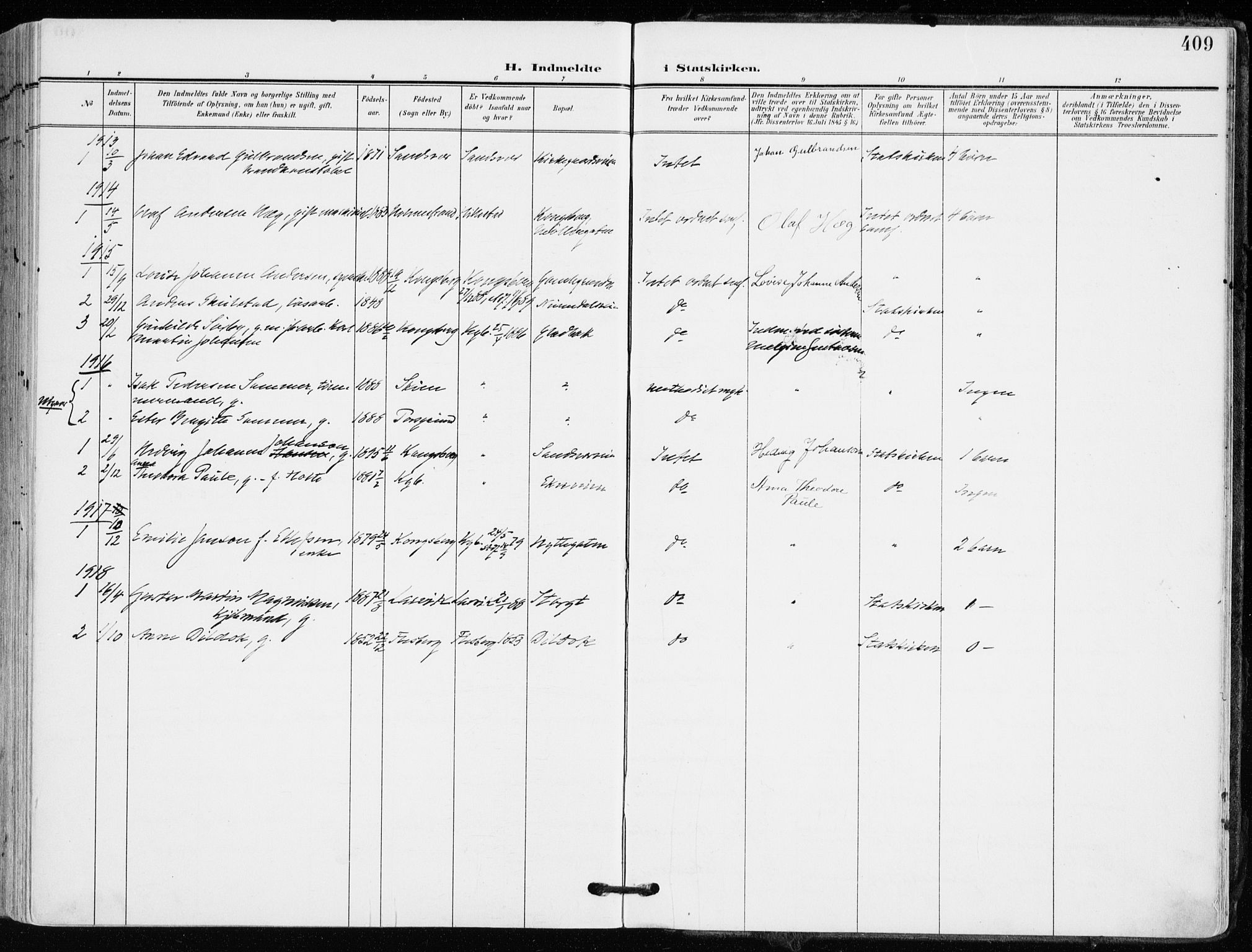 Kongsberg kirkebøker, AV/SAKO-A-22/F/Fb/L0004: Parish register (official) no. II 4, 1906-1918, p. 409