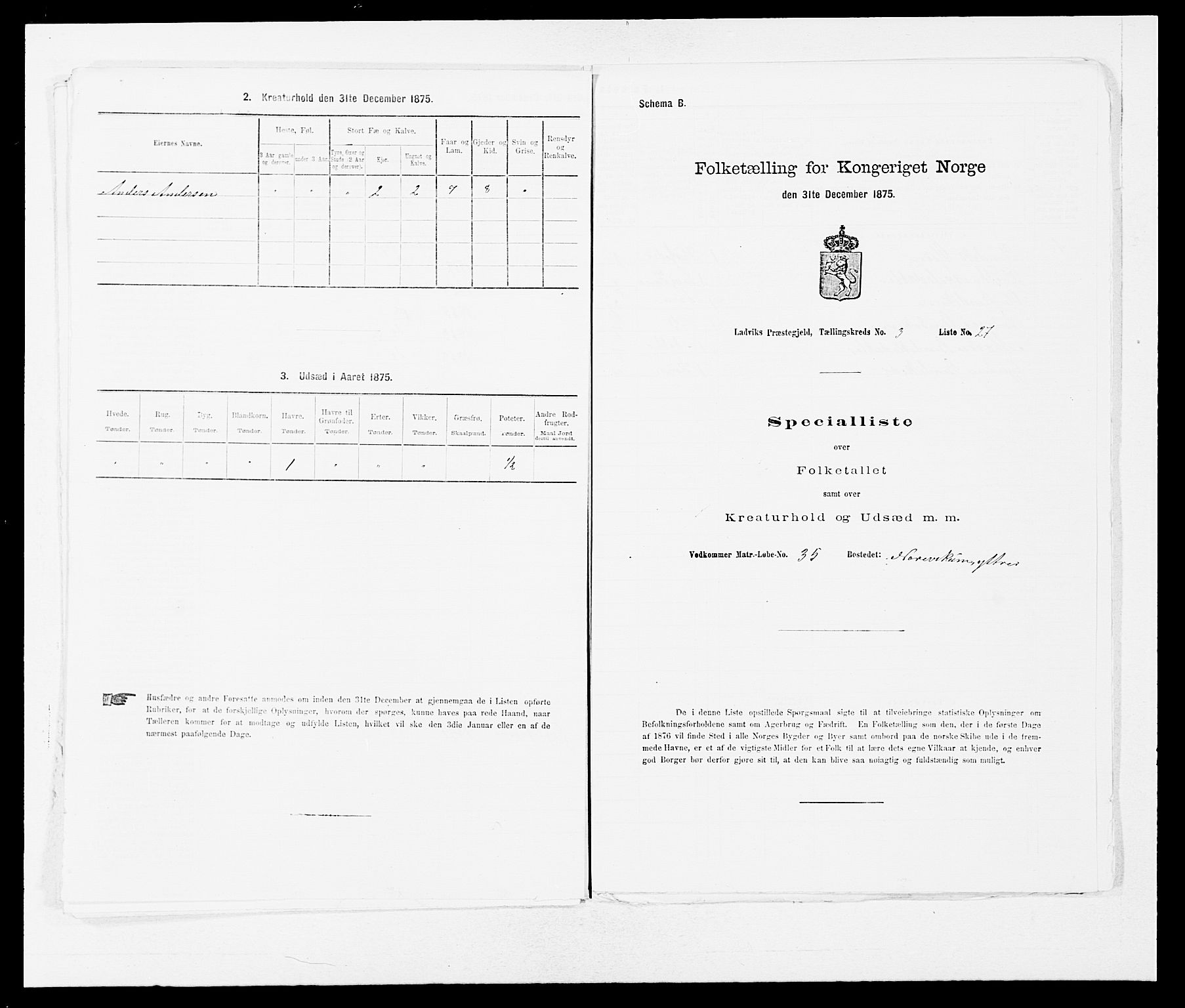 SAB, 1875 census for 1415P Lavik, 1875, p. 270