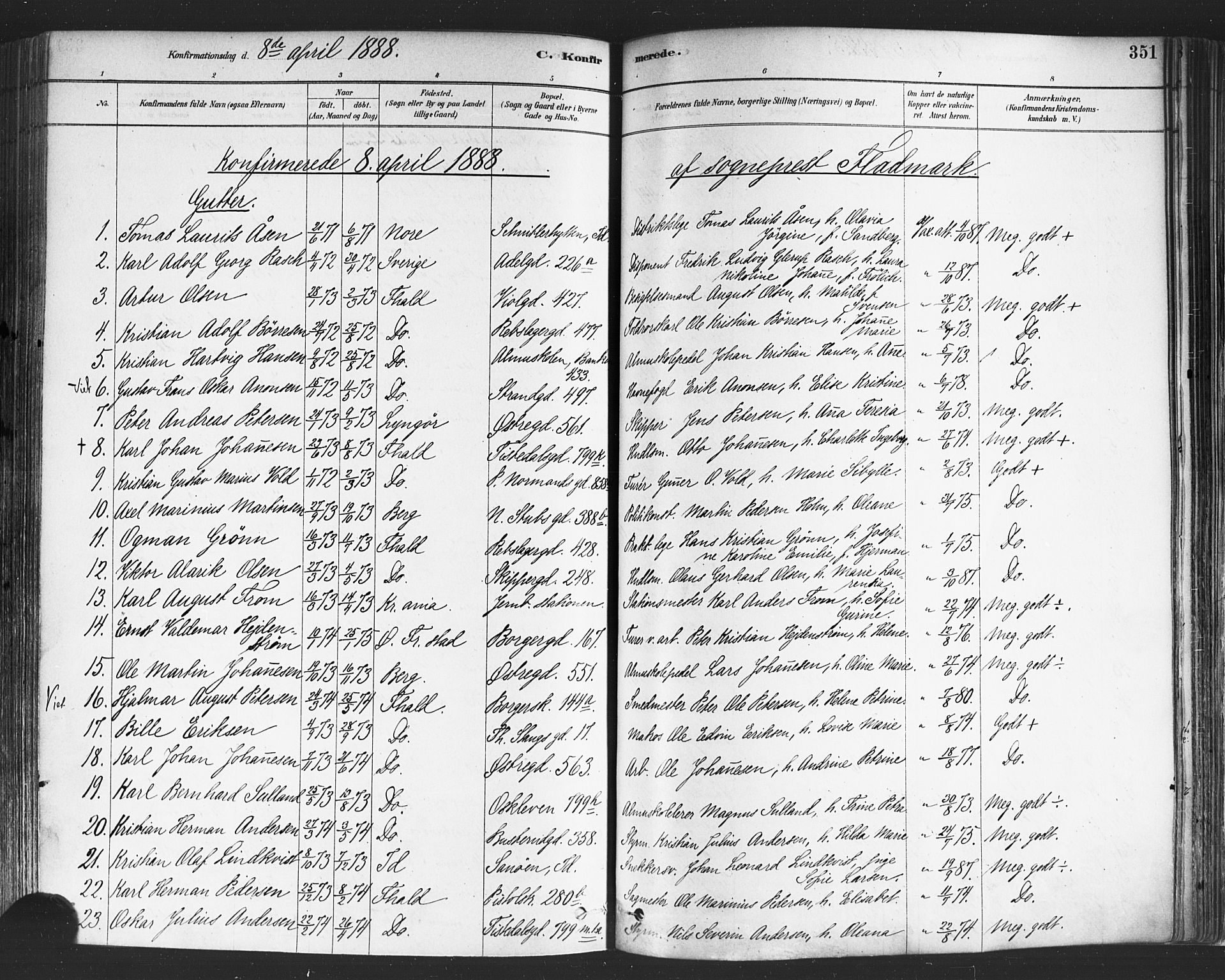 Halden prestekontor Kirkebøker, SAO/A-10909/F/Fa/L0011: Parish register (official) no. I 11, 1878-1889, p. 351