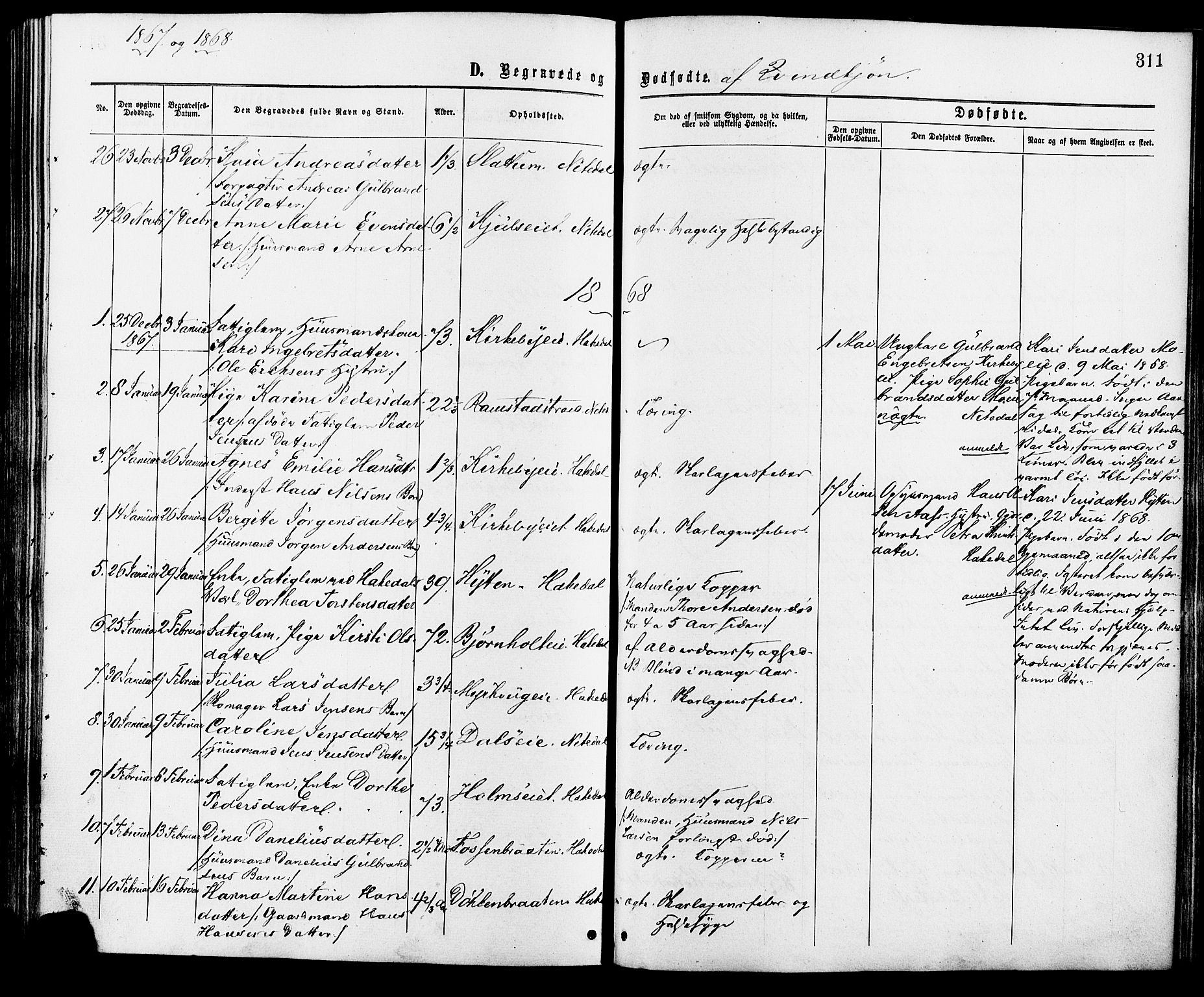 Nittedal prestekontor Kirkebøker, AV/SAO-A-10365a/F/Fa/L0006: Parish register (official) no. I 6, 1863-1878, p. 311