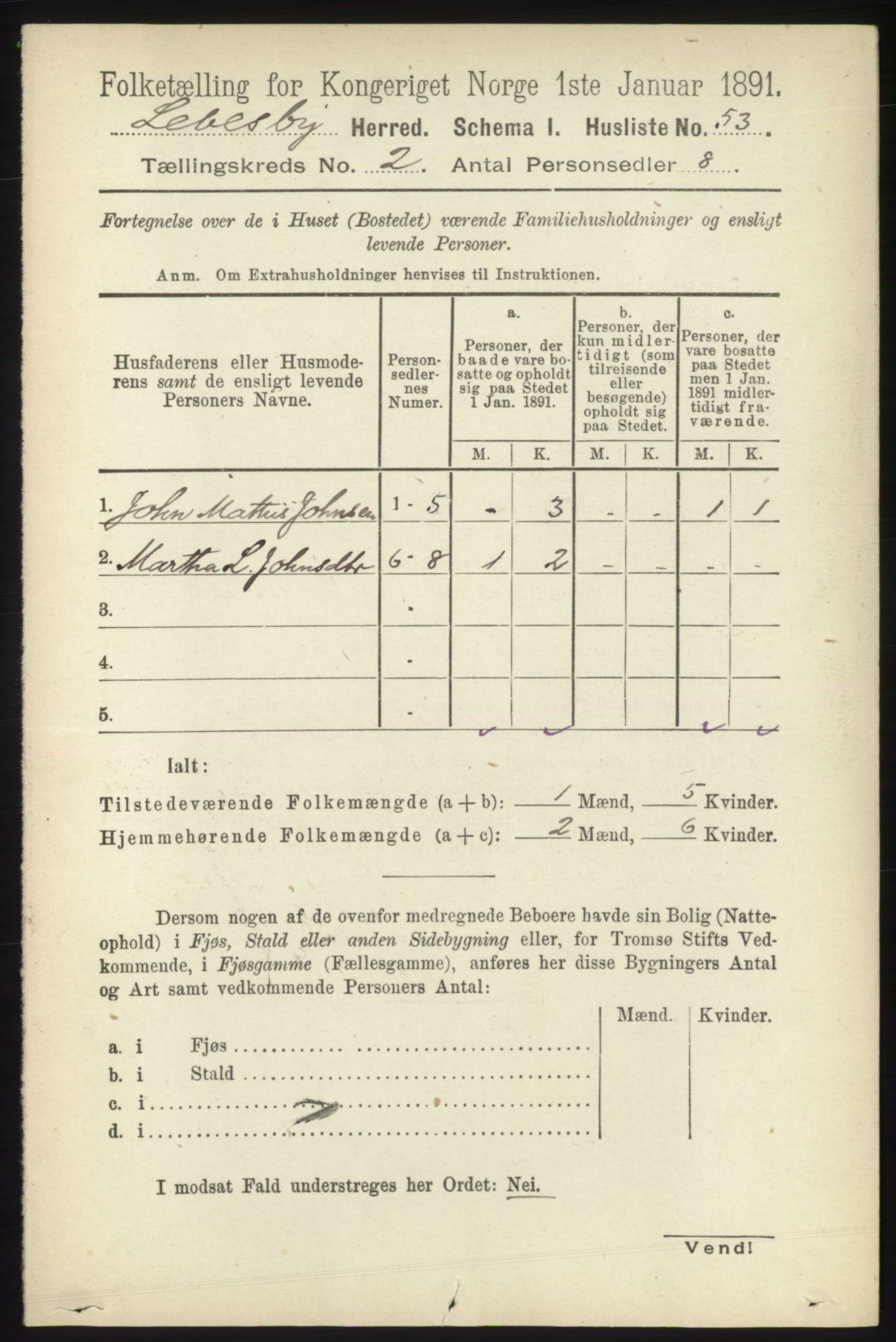 RA, 1891 census for 2022 Lebesby, 1891, p. 306