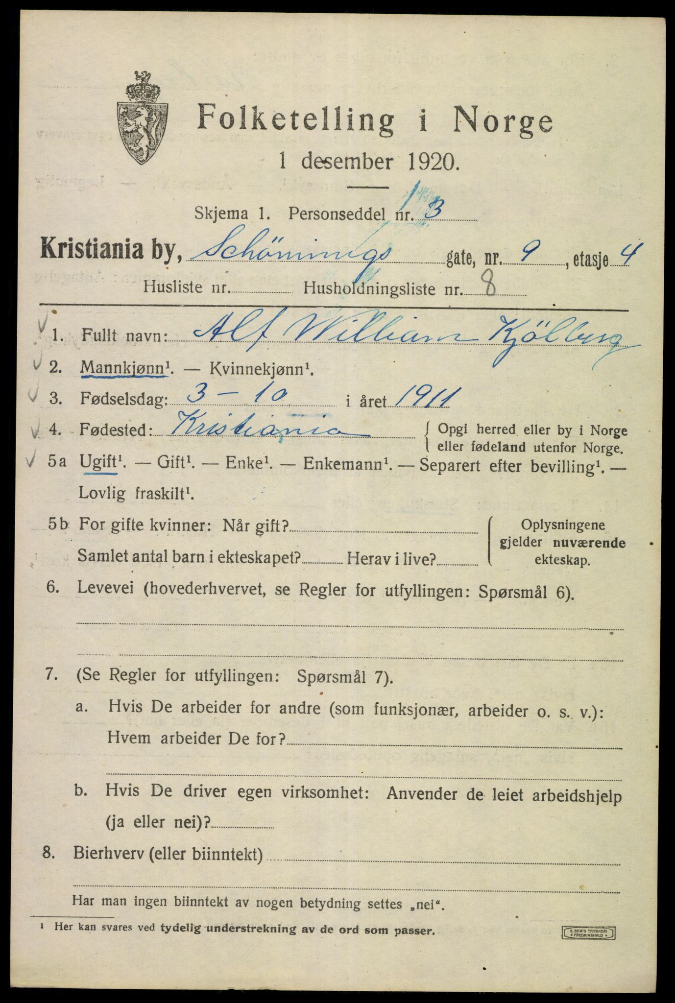 SAO, 1920 census for Kristiania, 1920, p. 503829