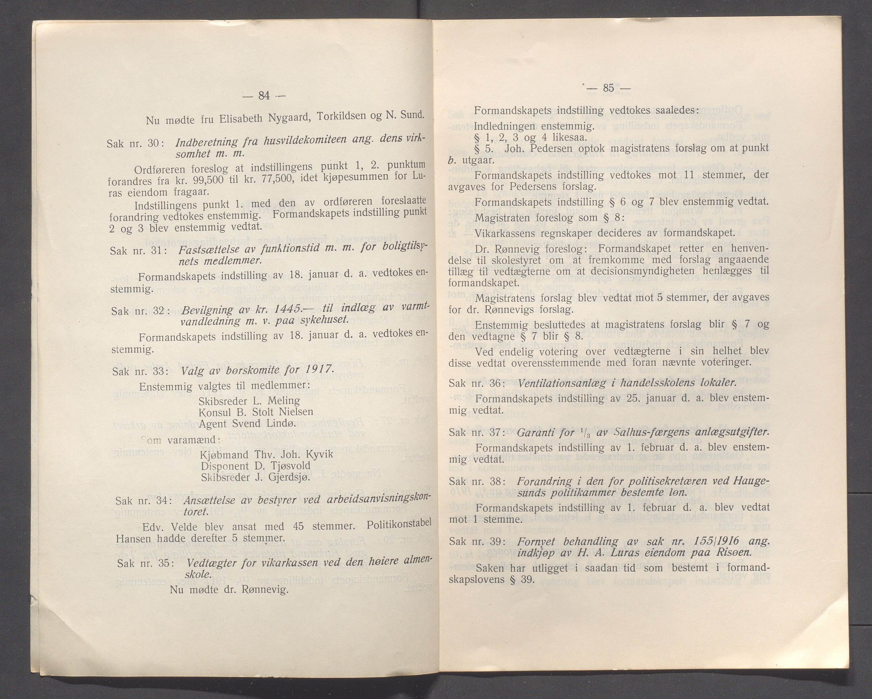 Haugesund kommune - Formannskapet og Bystyret, IKAR/A-740/A/Abb/L0002: Bystyreforhandlinger, 1908-1917, p. 612