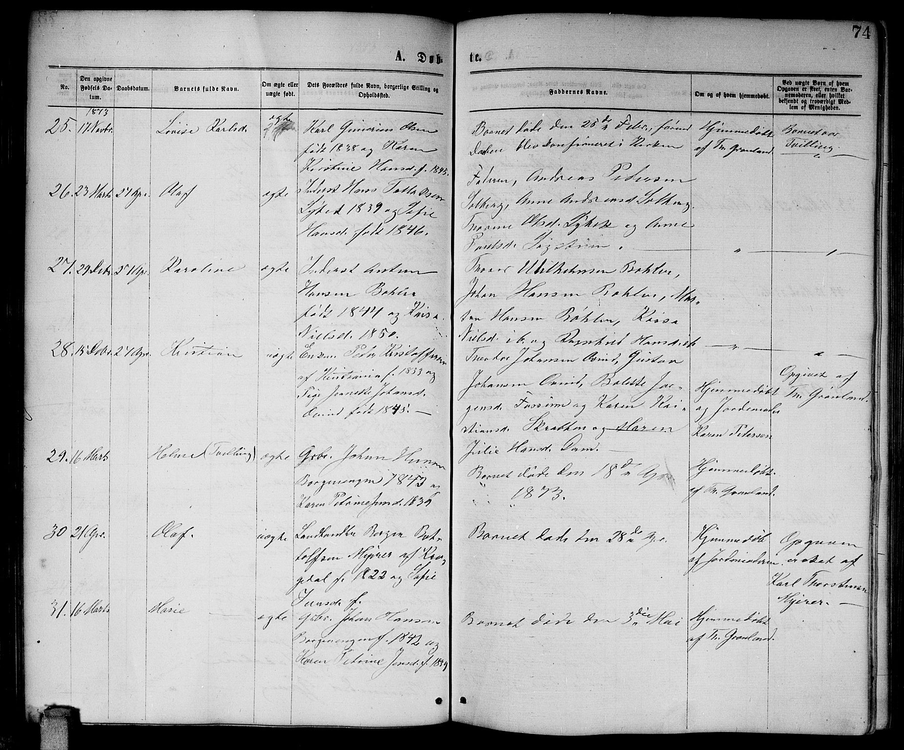 Enebakk prestekontor Kirkebøker, SAO/A-10171c/G/Ga/L0005: Parish register (copy) no. I 5, 1867-1888, p. 74