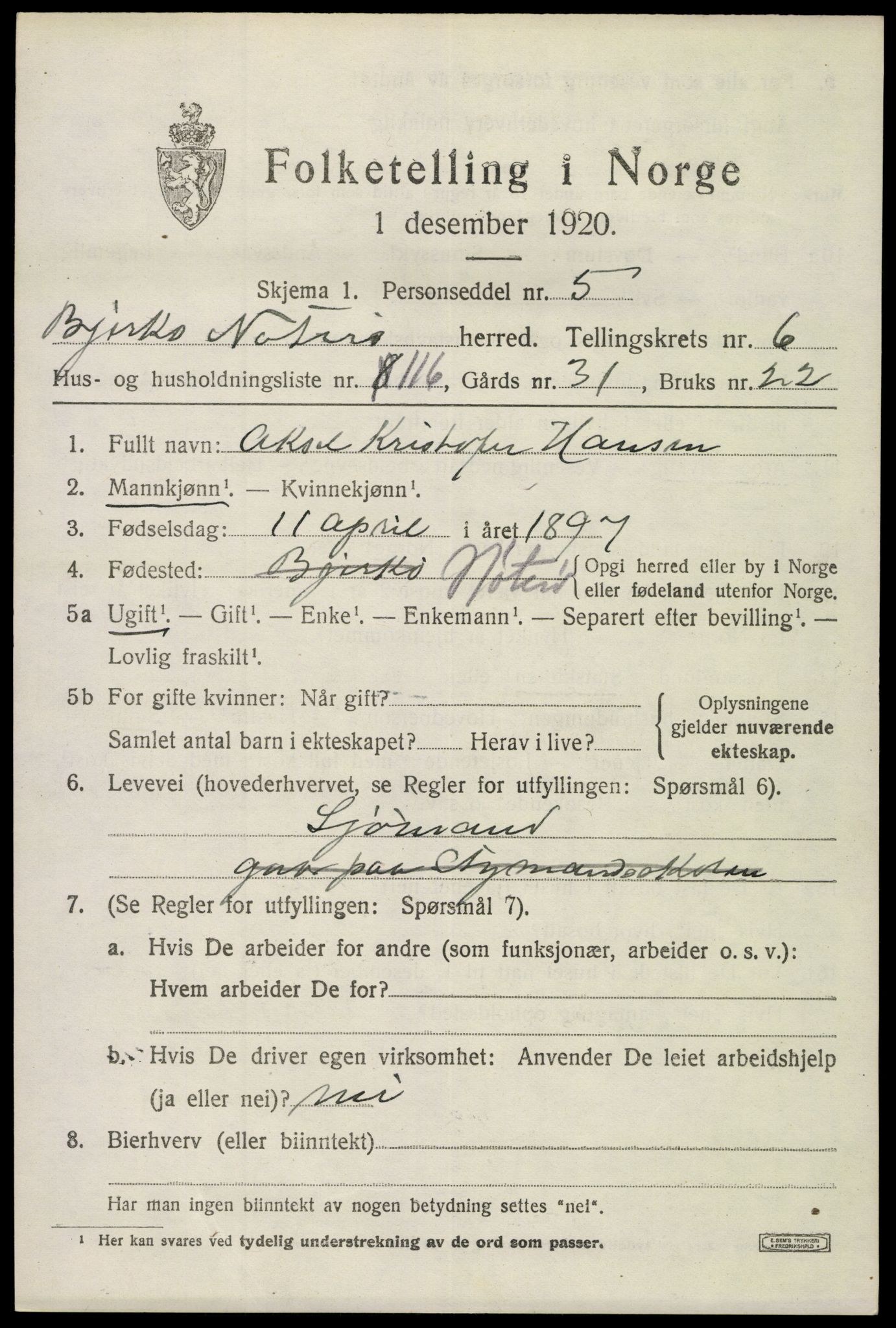 SAKO, 1920 census for Nøtterøy, 1920, p. 9417