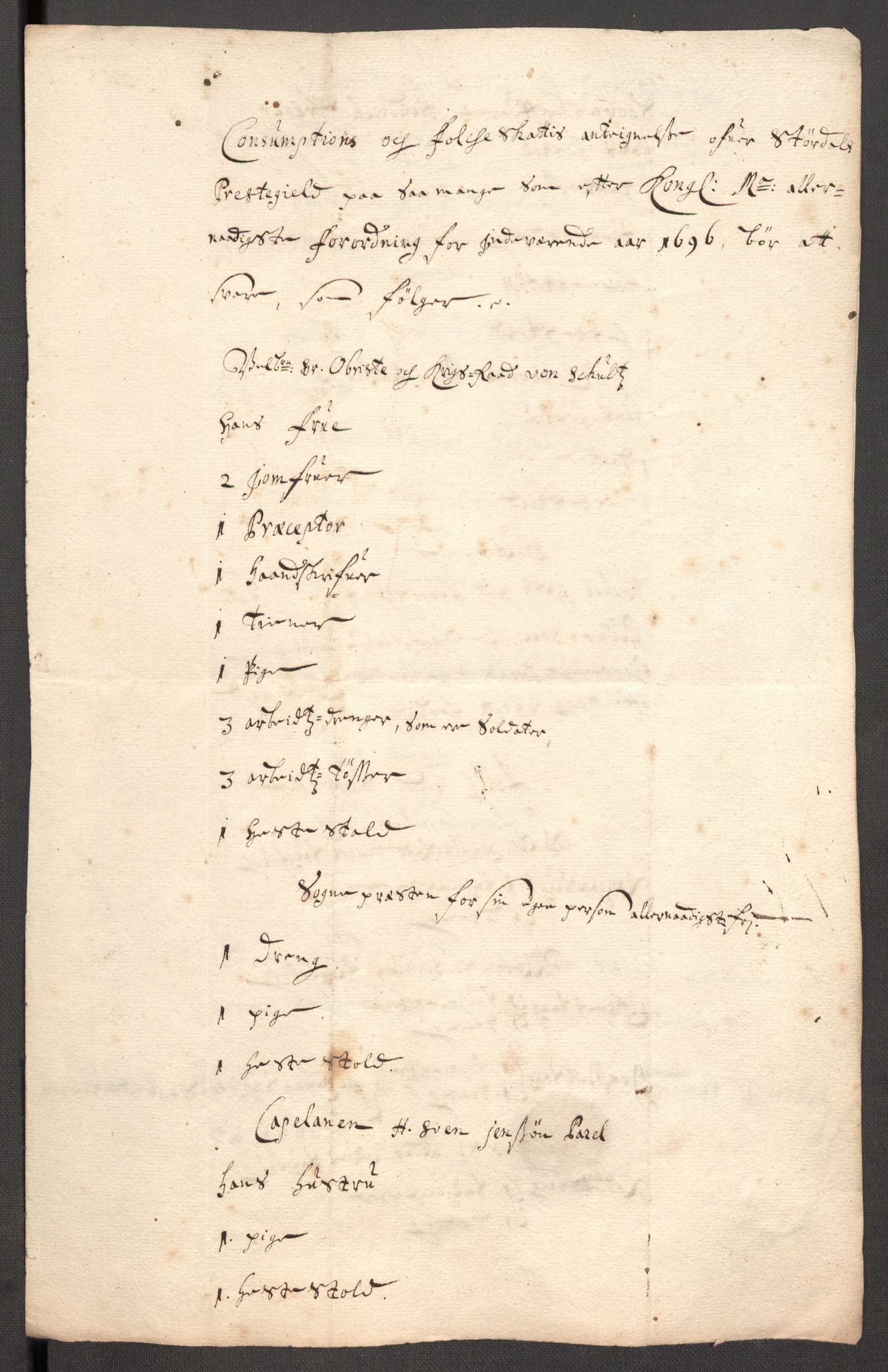 Rentekammeret inntil 1814, Reviderte regnskaper, Fogderegnskap, RA/EA-4092/R62/L4188: Fogderegnskap Stjørdal og Verdal, 1696, p. 150