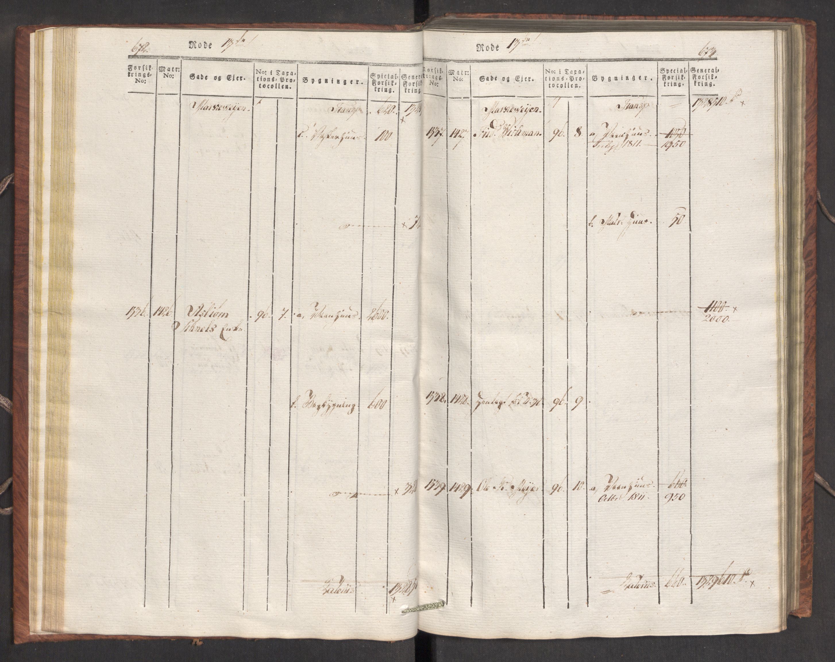 Kommersekollegiet, Brannforsikringskontoret 1767-1814, AV/RA-EA-5458/F/Fa/L0007/0002: Bergen / Branntakstprotokoll, 1807-1817, p. 672-673