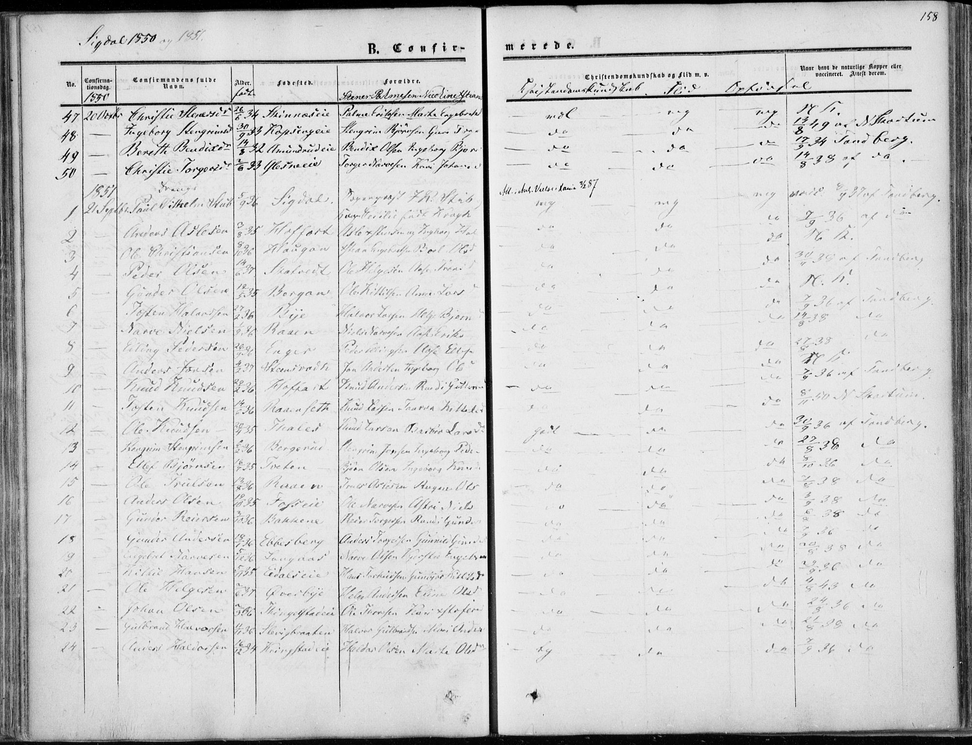 Sigdal kirkebøker, AV/SAKO-A-245/F/Fa/L0008: Parish register (official) no. I 8, 1850-1859, p. 158