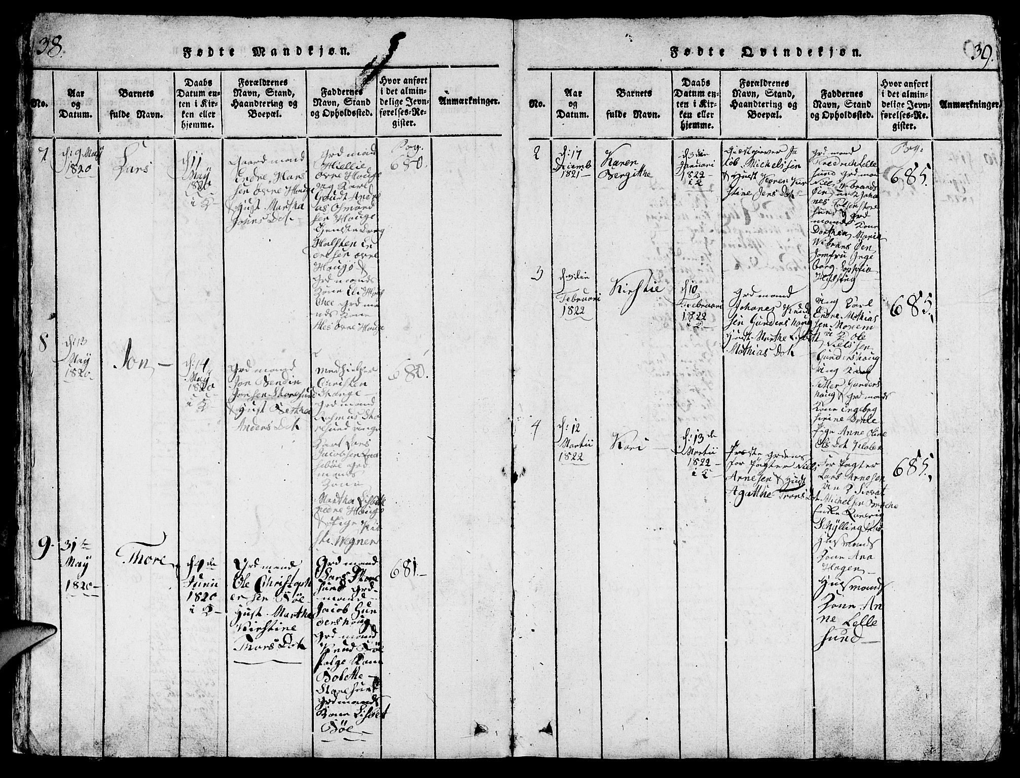 Torvastad sokneprestkontor, AV/SAST-A -101857/H/Ha/Hab/L0001: Parish register (copy) no. B 1 /1, 1817-1835, p. 38-39