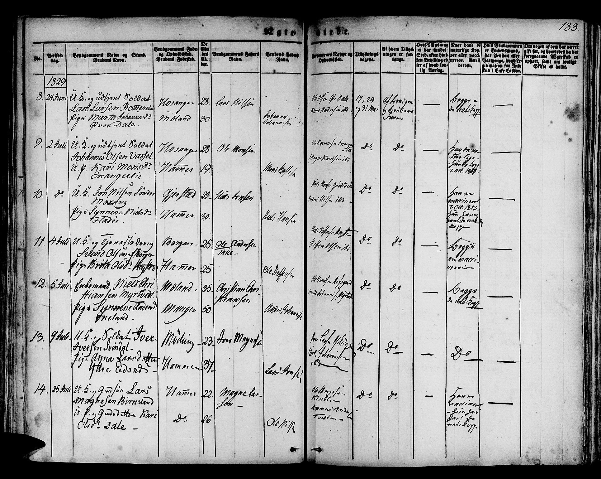 Hamre sokneprestembete, AV/SAB-A-75501/H/Ha/Haa/Haaa/L0011: Parish register (official) no. A 11, 1826-1834, p. 183