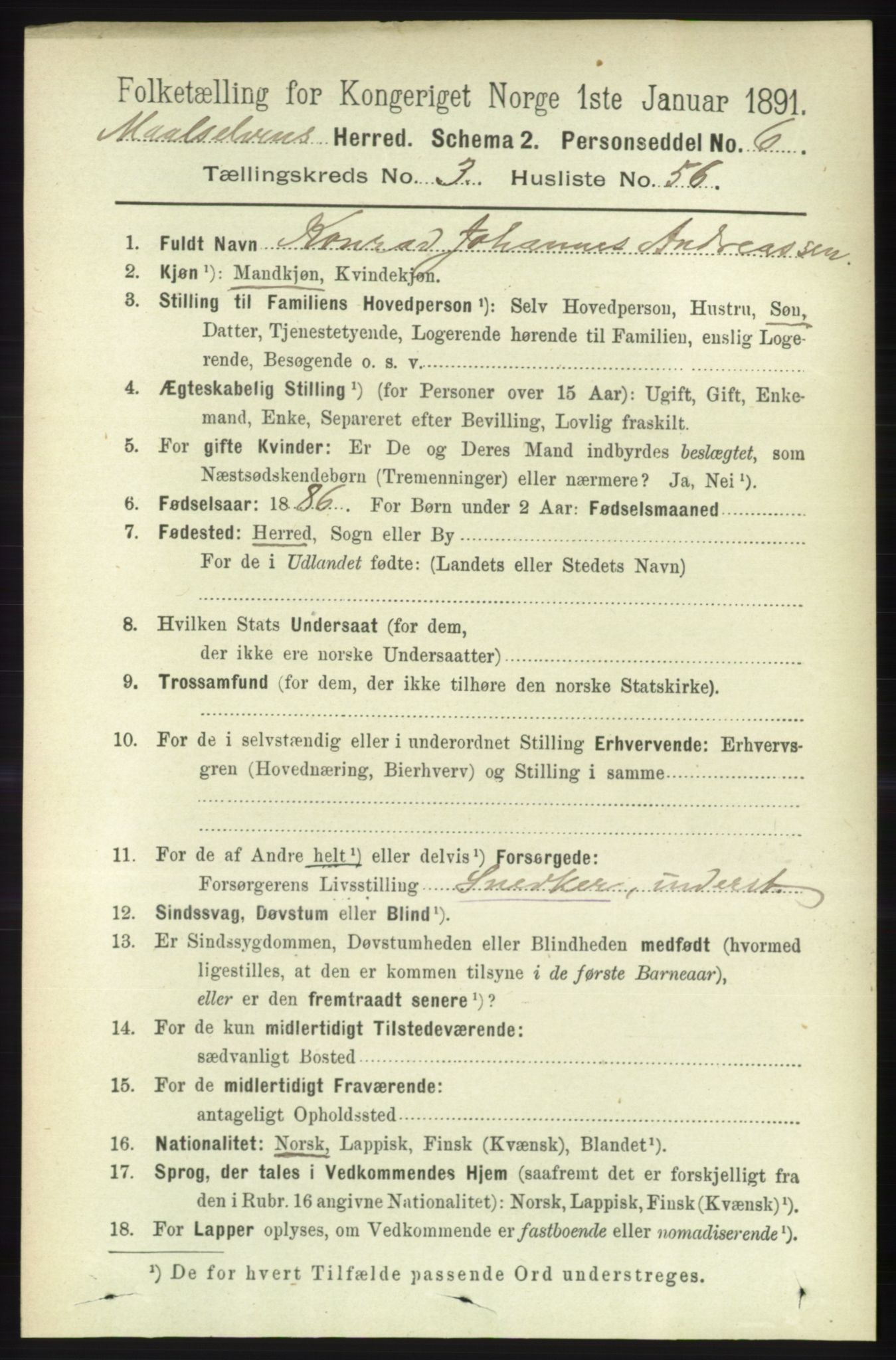 RA, 1891 census for 1924 Målselv, 1891, p. 987