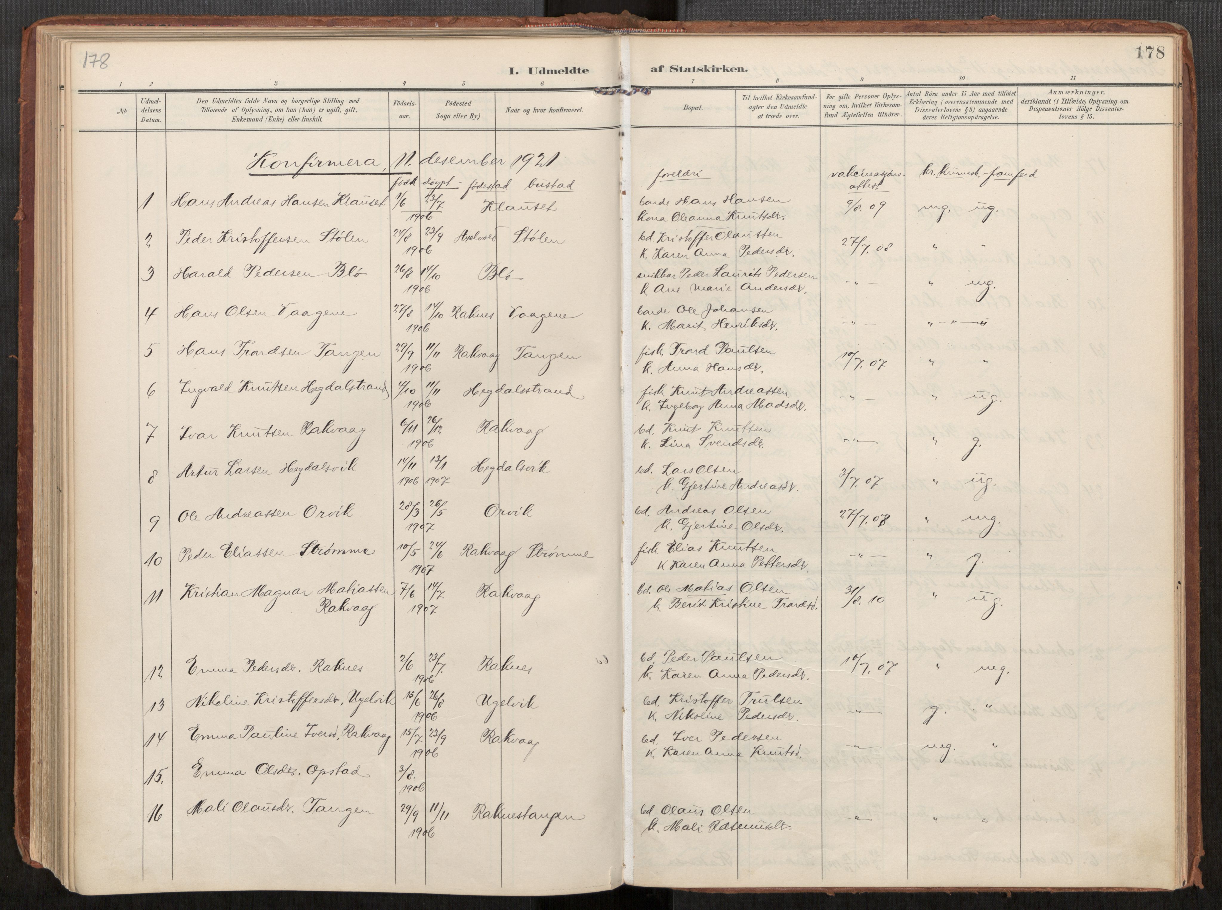 Ministerialprotokoller, klokkerbøker og fødselsregistre - Møre og Romsdal, AV/SAT-A-1454/563/L0740: Parish register (official) no. 563A02, 1903-1923, p. 178