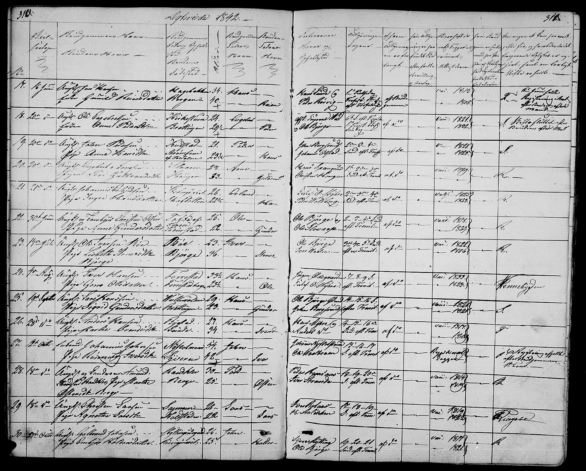 Ringebu prestekontor, SAH/PREST-082/H/Ha/Hab/L0002: Parish register (copy) no. 2, 1839-1853, p. 310-311